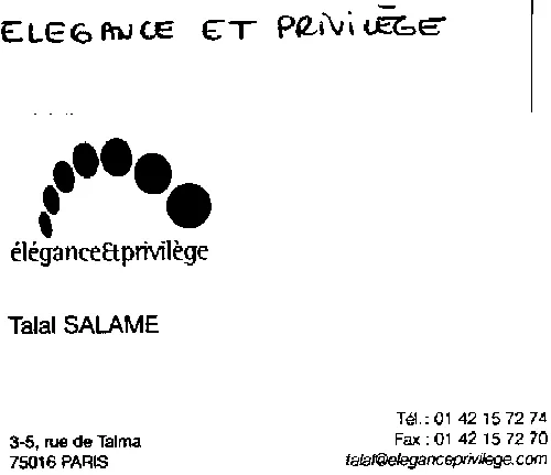 ELEGANCE ET PRIVILEGE TALAL SALAME TALAL@ELEGANCEPRIVILEGE.COM