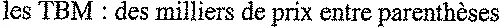 les TBM : des milliers de prix entre parenthèses