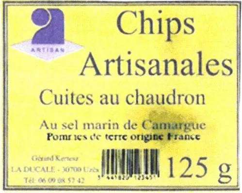 Chips Artisanales Cuites au chaudron Au sel marin de Camargue Pommes de terre origine France