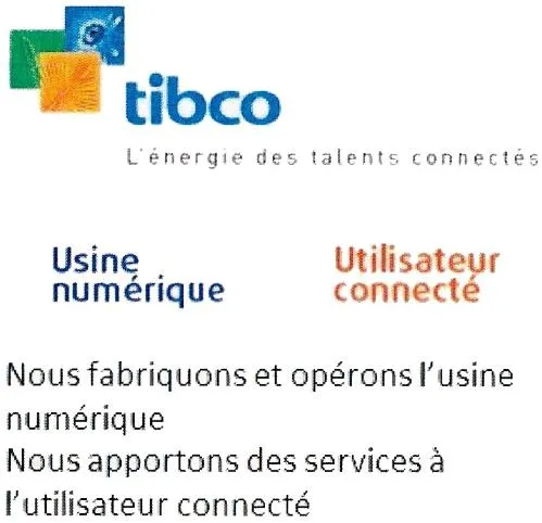 TIBCO L'ENERGIE DES TALENTS CONNECTES USINE NUMERIQUE UTILISATEUR CONNECTE NOUS FABRIQUONS ET OPERONS L'USINE NUMERIQUE NOUS APPORTONS DES SERVICES A L'UTILISATEUR CONNECTE