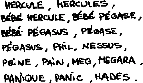 HERCULE, HERCULES, BEBE HERCULE, BEBE PEGASE, BEBE PEGASUS, PEGASE, PEGASUS, PHIL, NESSUS, PEINE, PAIN, MEG, MEGARA, PANIQUE, PANIC, HADES.