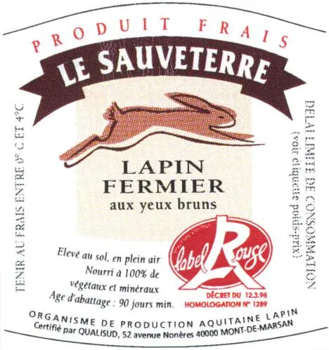 LE SAUVETERRE LAPIN FERMIER AUX YEUX BRUNS, LABEL ROUGE