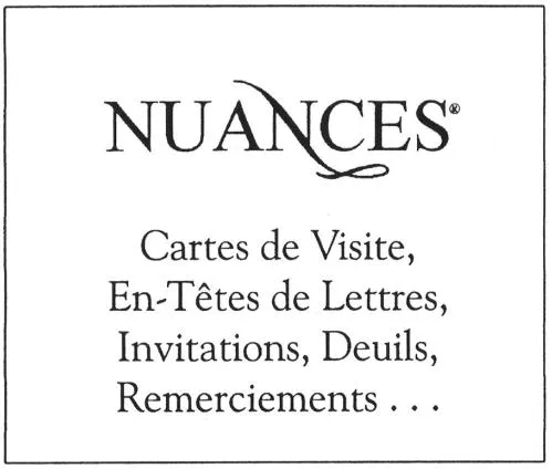 NUANCES Cartes de Visite, En-Têtes de Lettres, Invitations, Deuils, Remerciements...