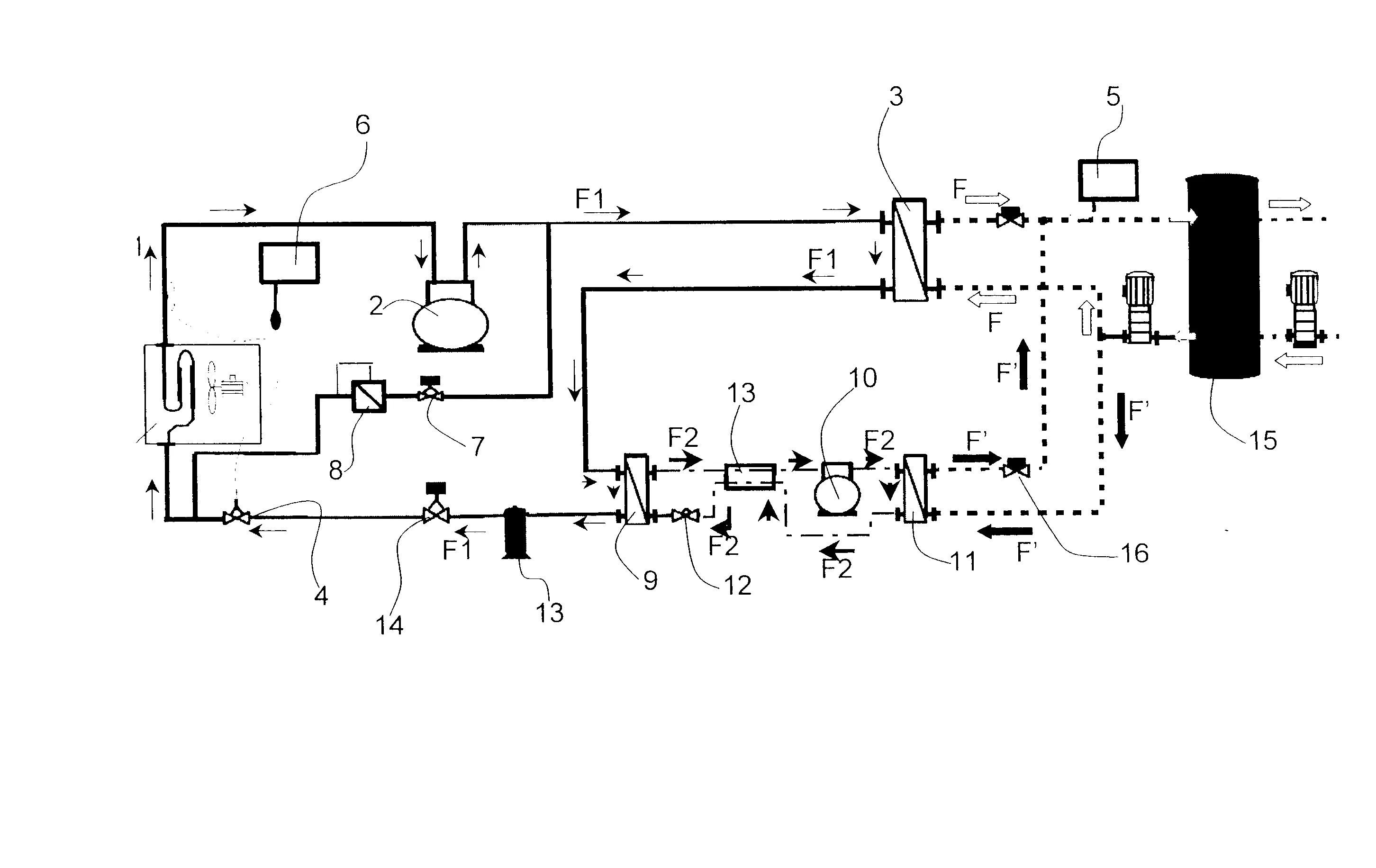 Installation de pompe a chaleur pour le chauffage d'un fluide.