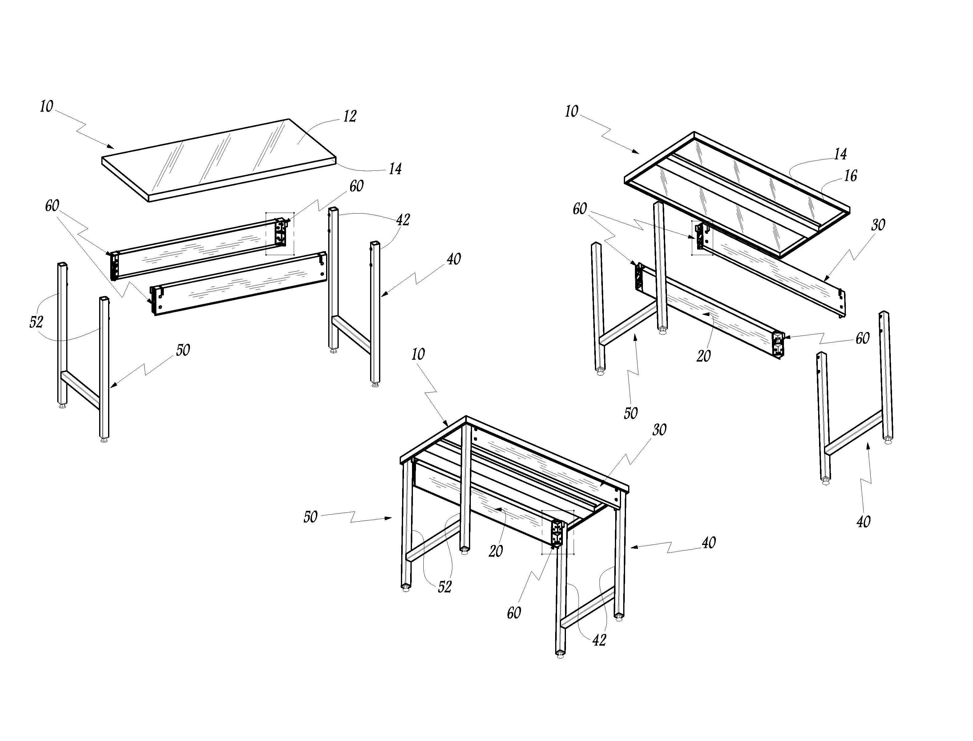 Table de travail susceptible d'etre rangee dans un volume restreint.