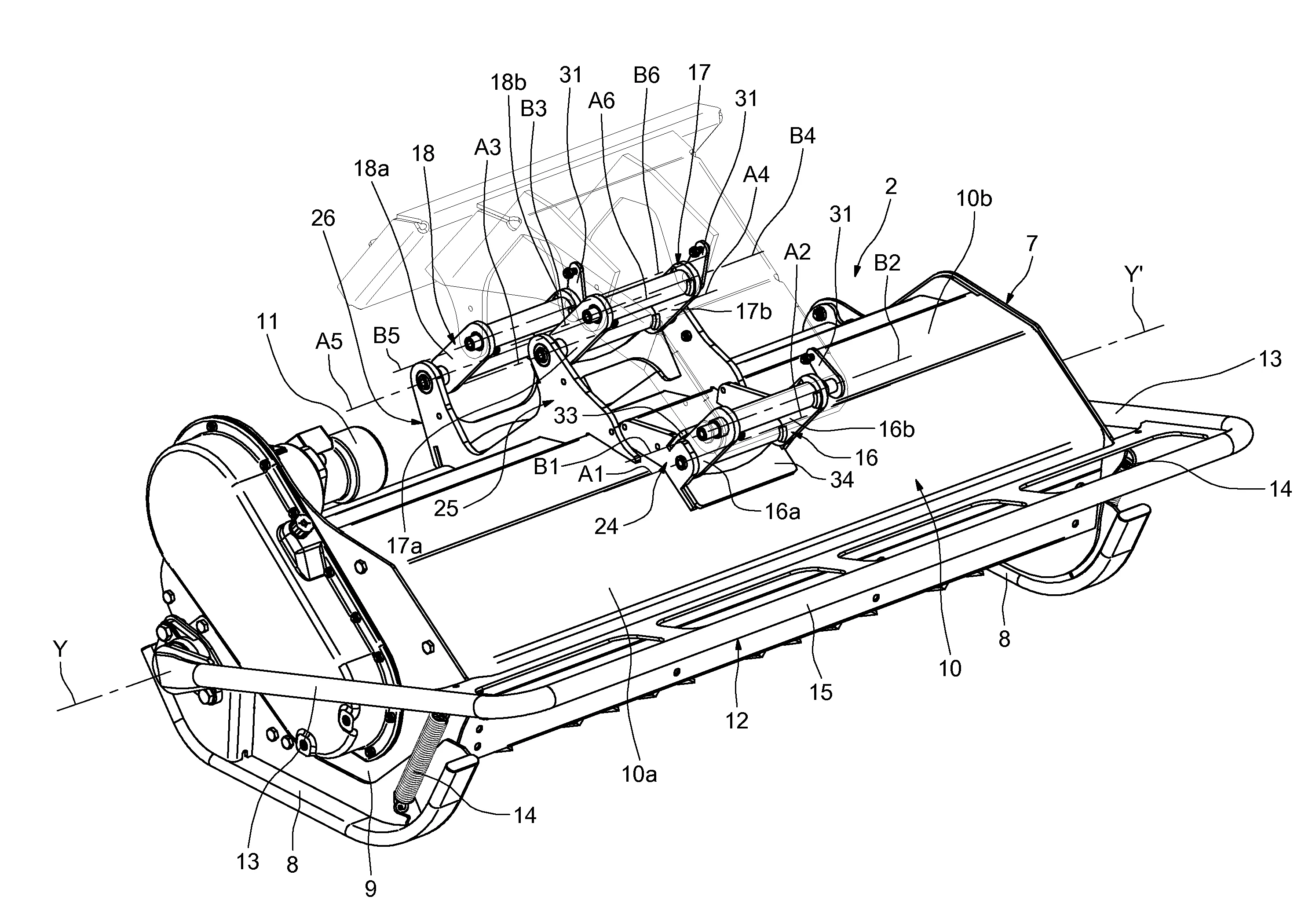 Ensemble a vehicule tracteur et machine de traitement du sol, telle qu'une machine de debroussaillage-broyage de vegetaux