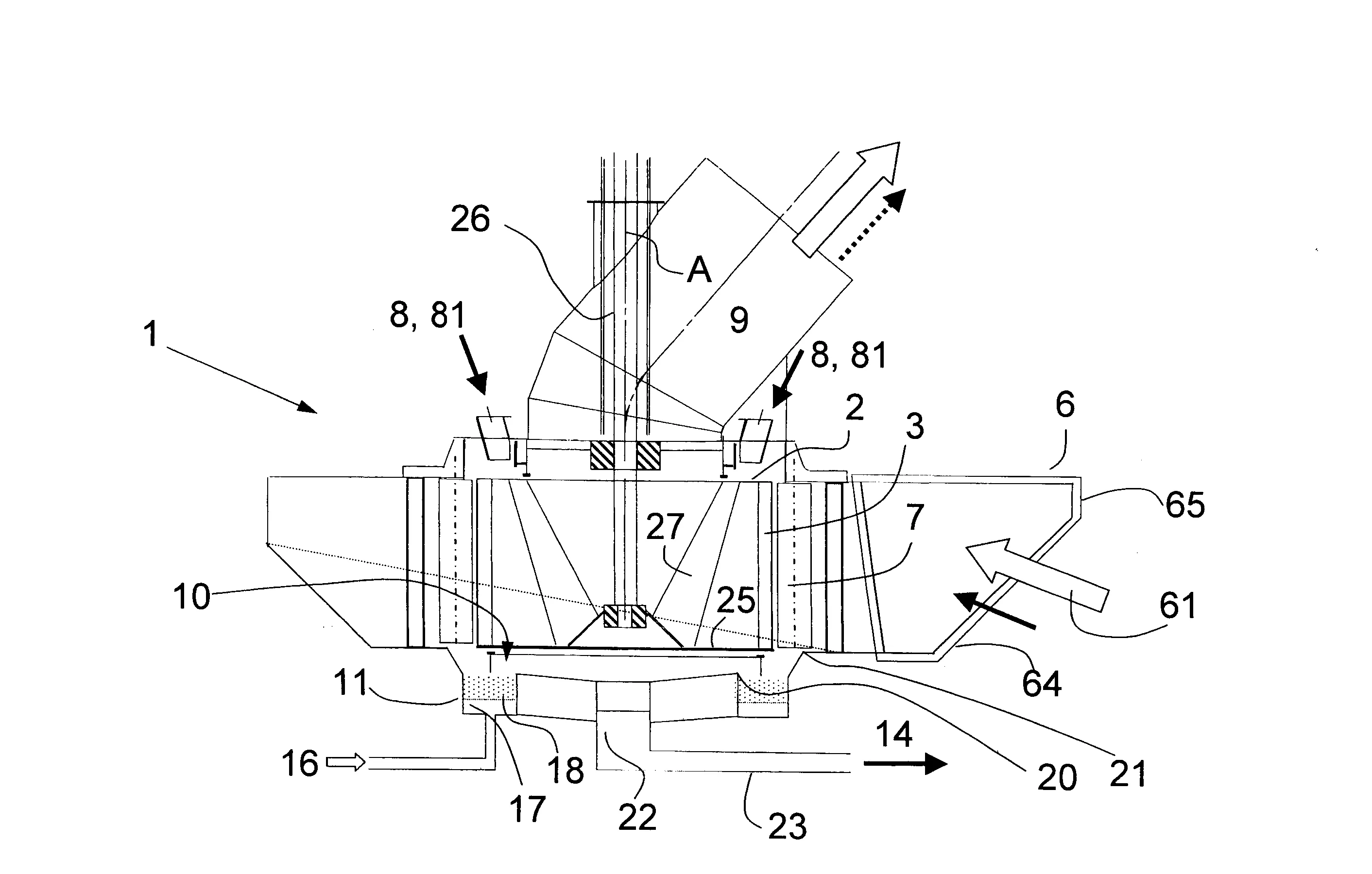 Dispositif de separation granulometrique selective de matieres pulverulentes solides, a action centrifuge, et procede d'utilisation d'un tel dispositif