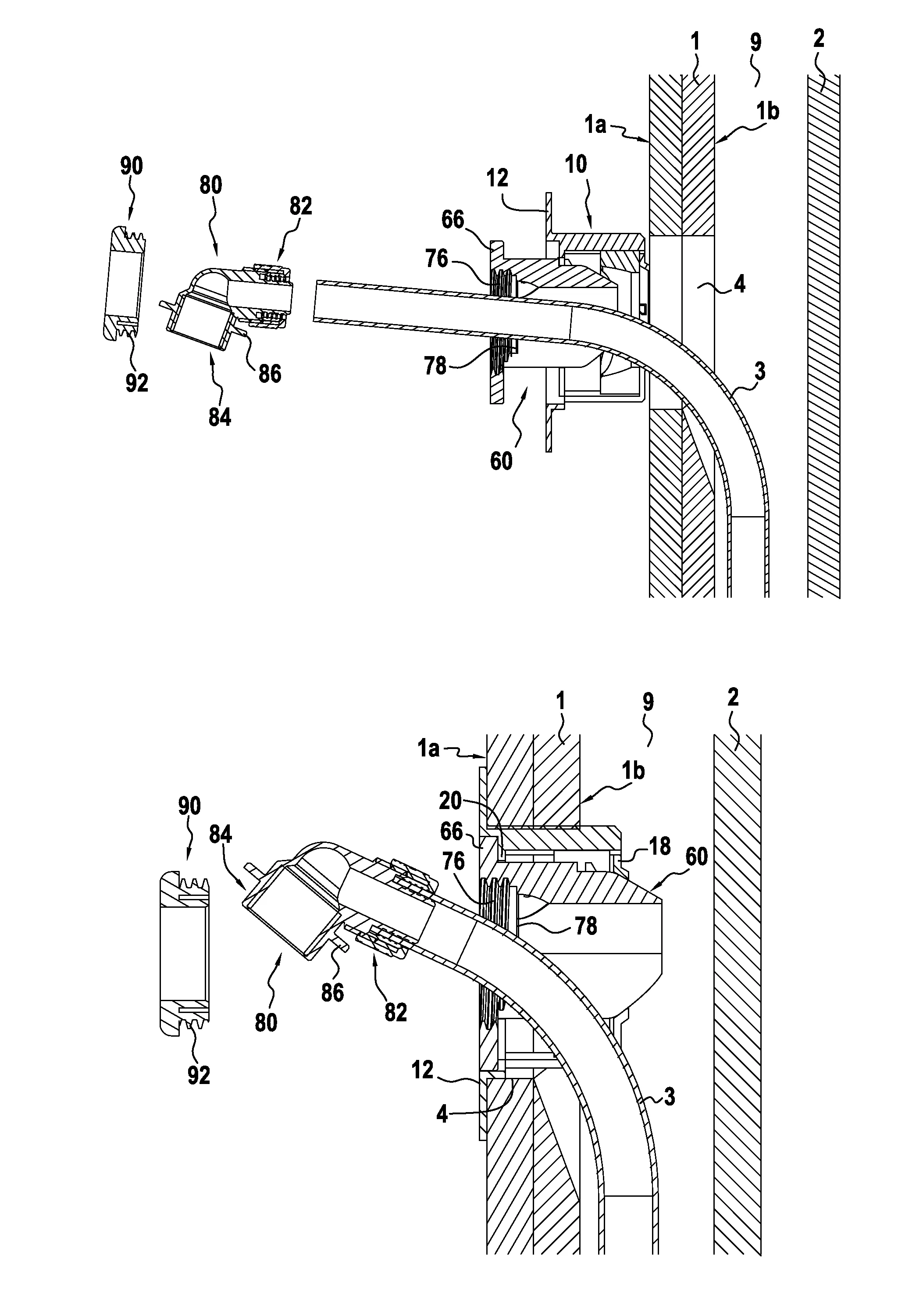 Systeme de fixation d'un raccord pour conduite de transport de fluide sur une cloison.