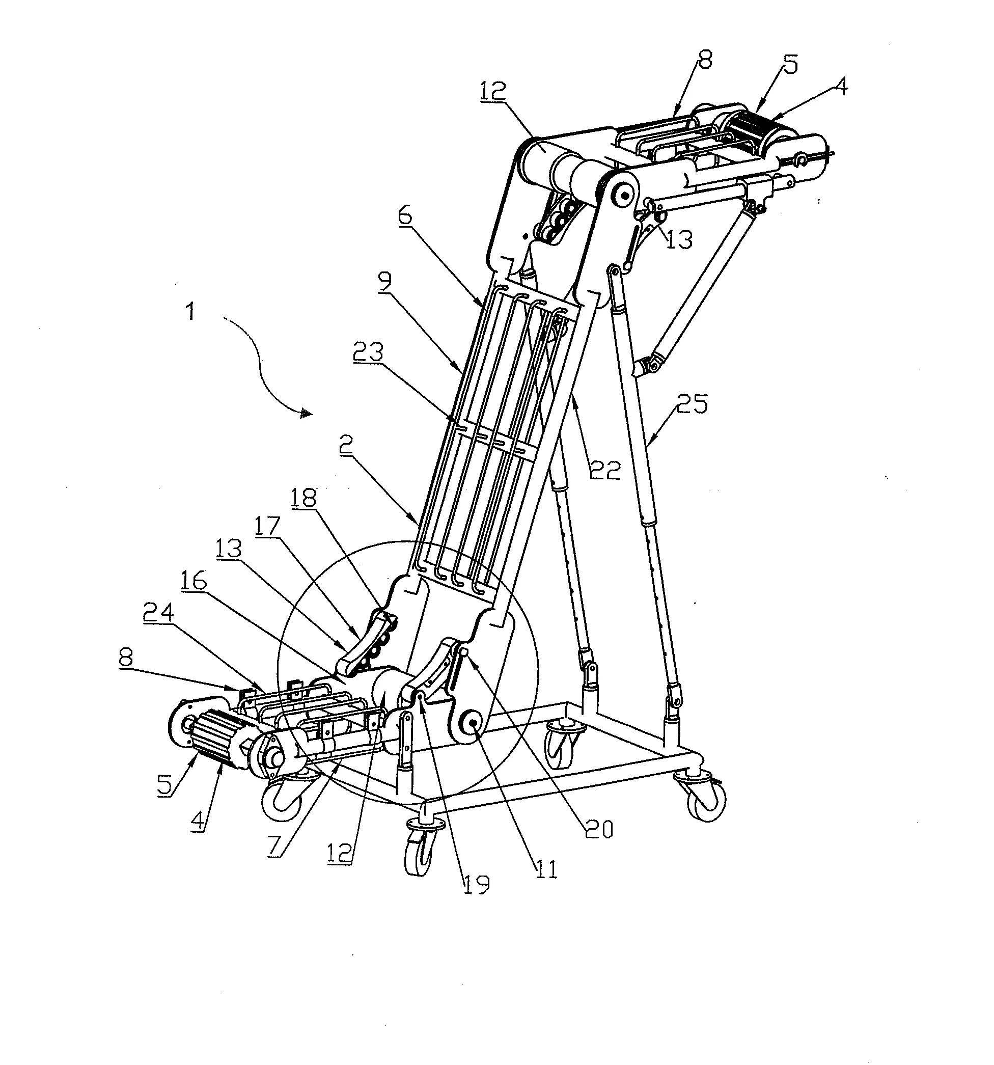 Structure de convoyeur elevateur a bande et convoyeur elevateur a bande equipe d'une telle structure