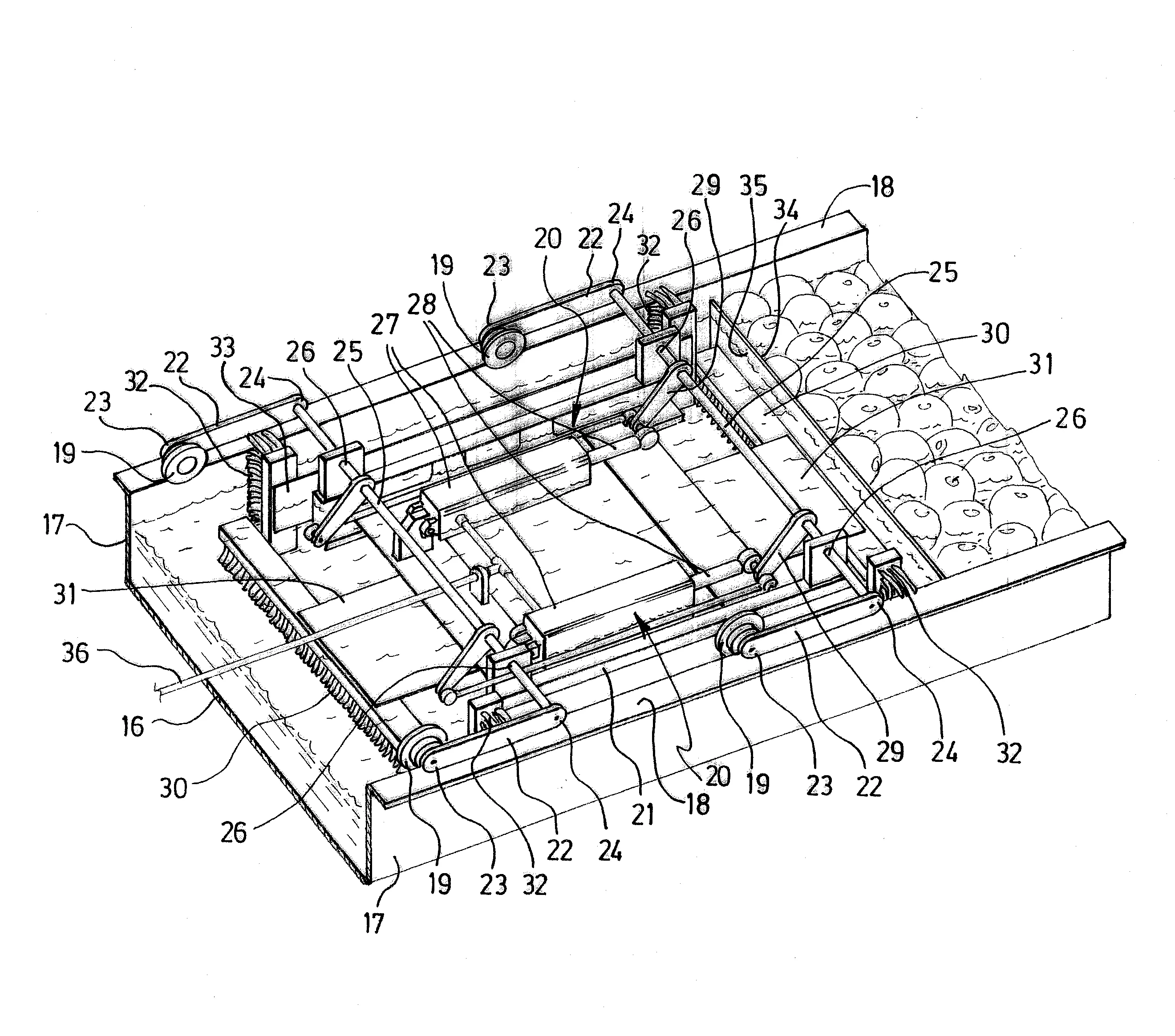 Dispositif de traitement de produits tels que des fruits ou legumes a chariot de nettoyage a entrainement hydraulique et procede de nettoyage