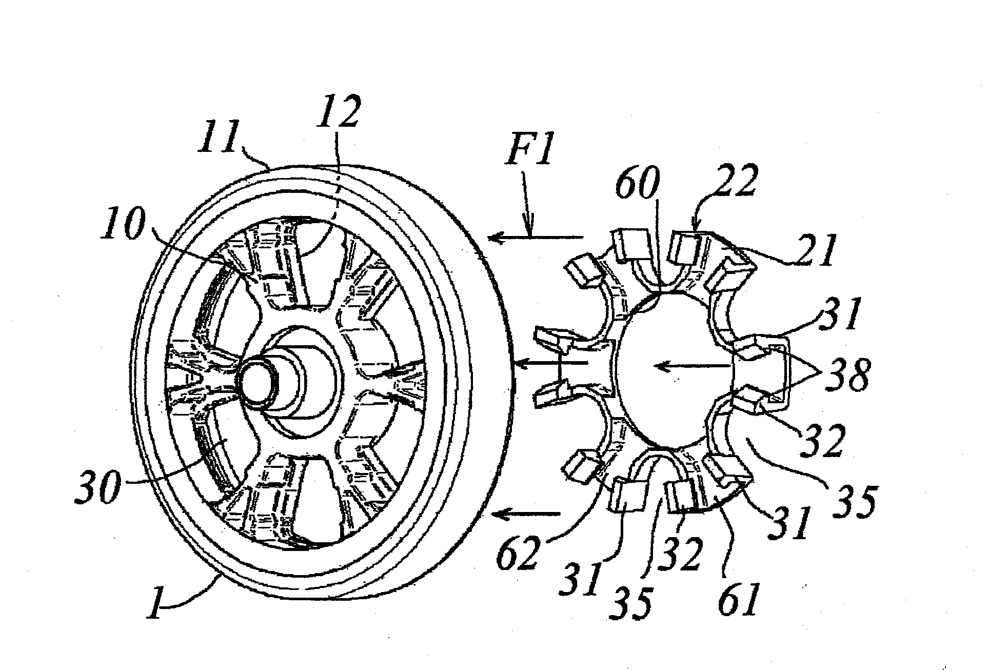 Roulette avec flasque.