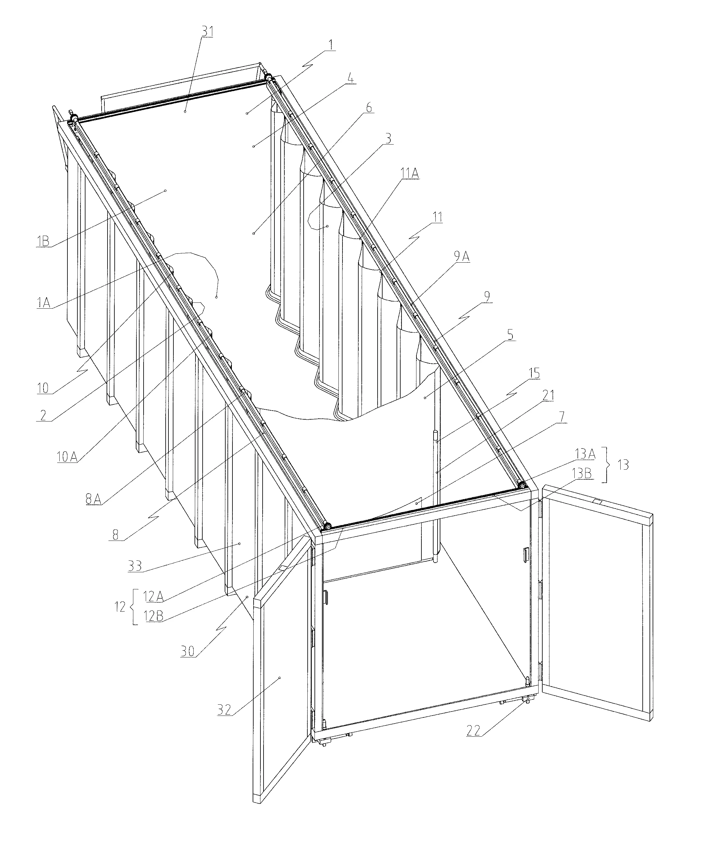 Garniture pour benne dechargeable par l'arriere, benne equipee d'une telle garniture et son procede de chargement/dechargement