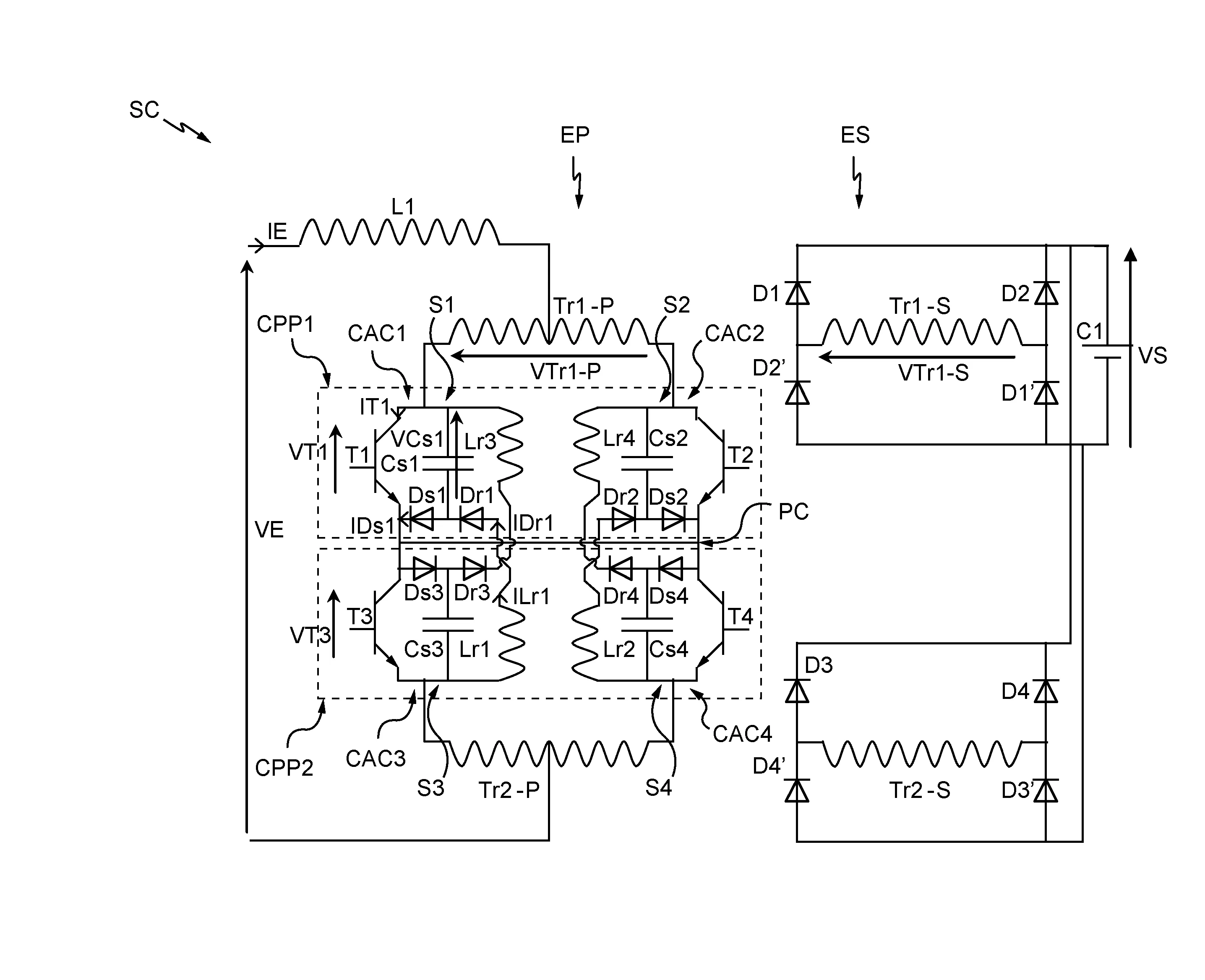 Structure de convertisseur d'energie electrique a decoupage