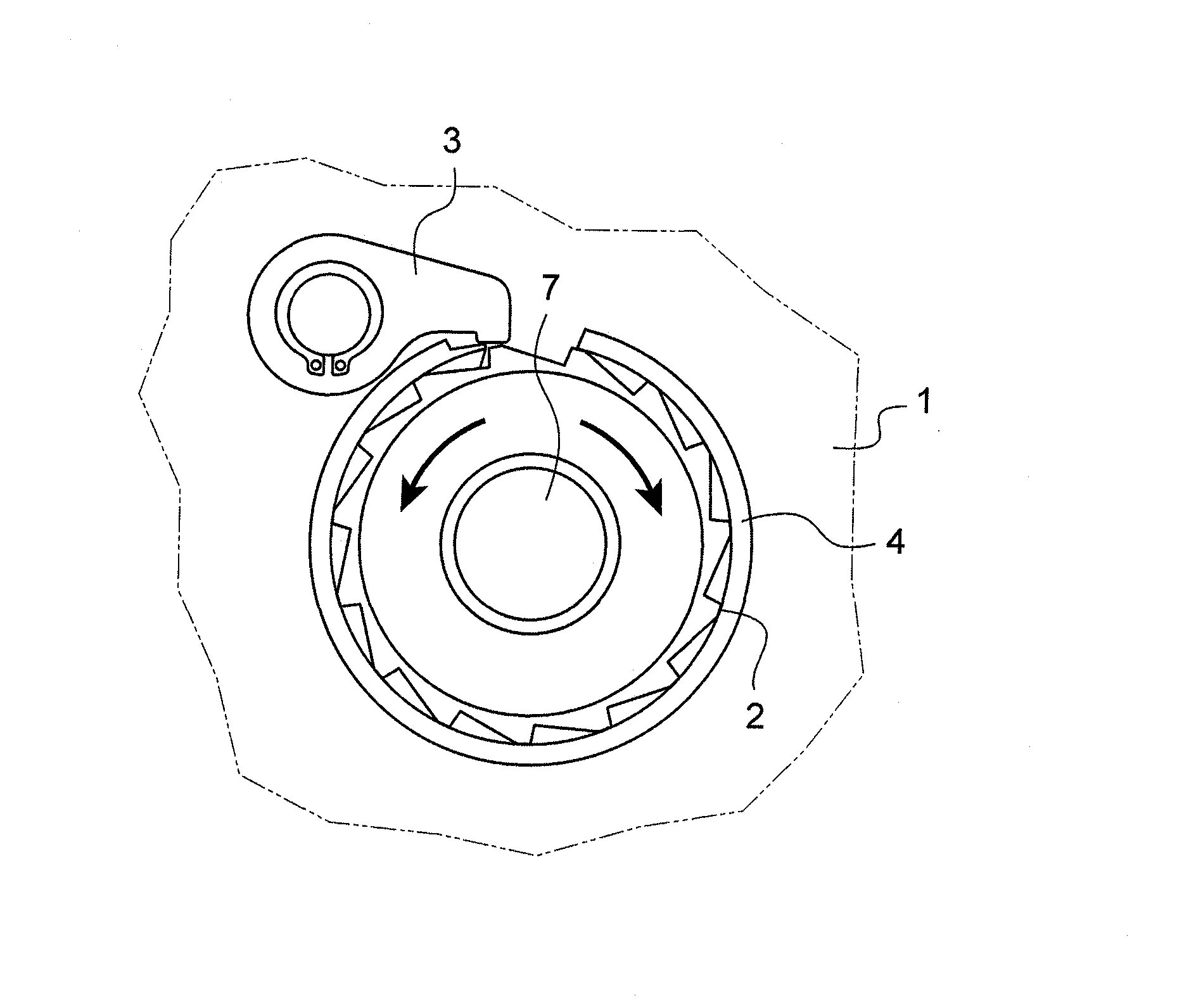 Dispositif autobloquant a cliquet silencieux et treuil equipe d'un tel dispositif