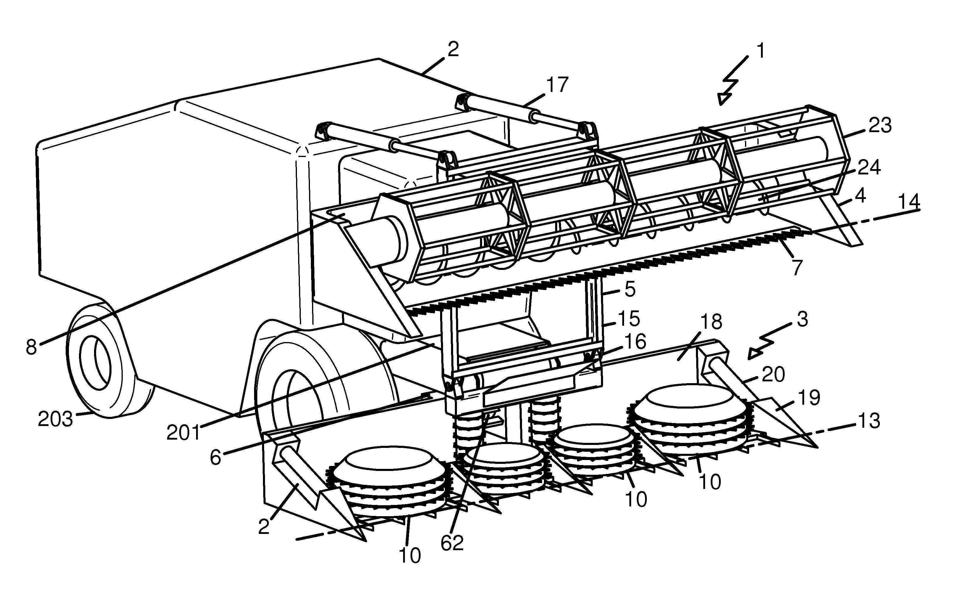 Installation de coupe pour la coupe de vegetaux a tige verticale, tels que du chanvre, et moissonneuse-batteuse a chassis roulant equipe a l'avant d'une telle installation de coupe