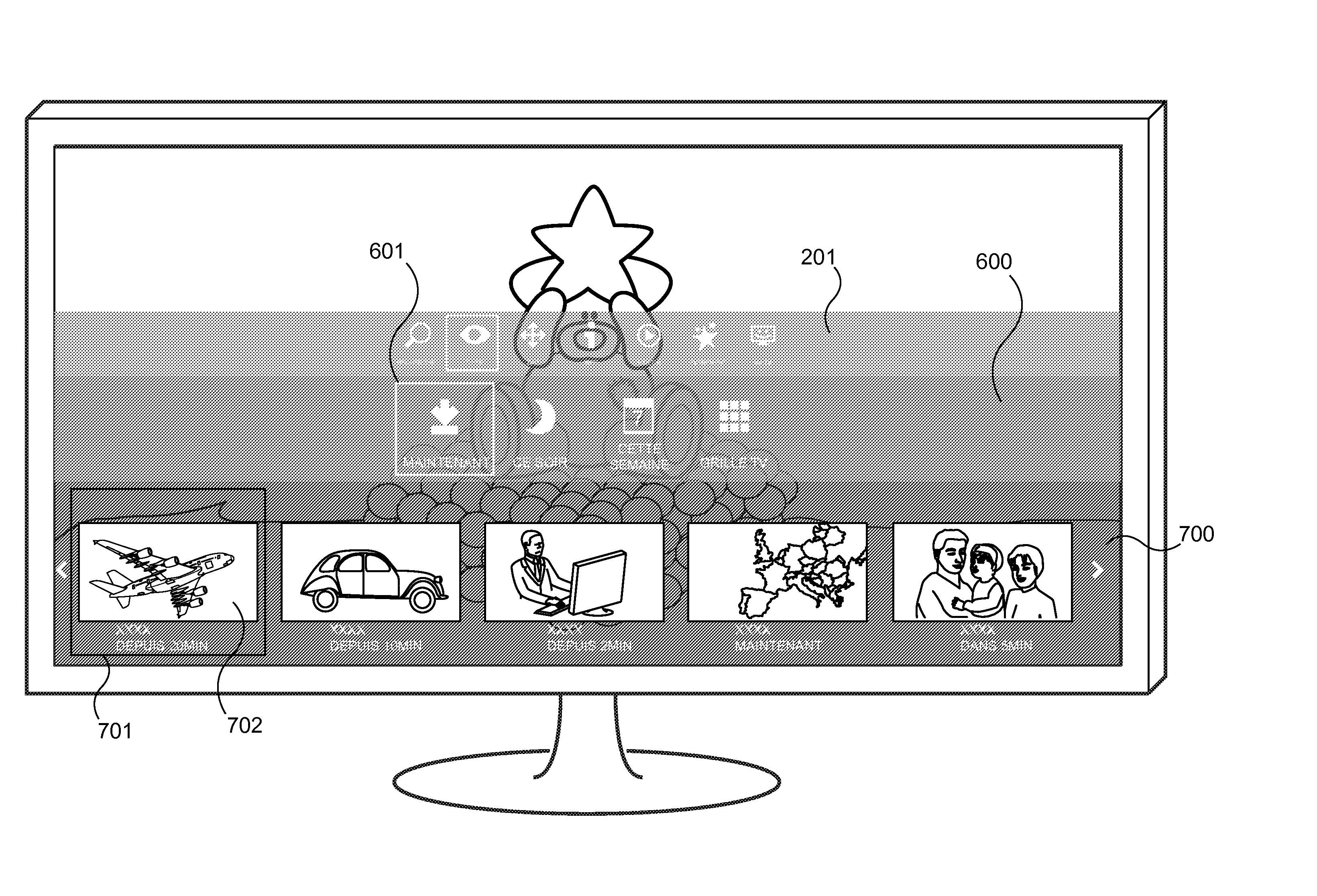 Procede d'affichage de donnees de service pour dispositif de reception de contenu audiovisuel