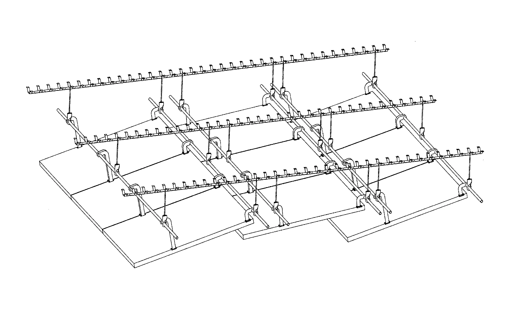 Dispositif complet de fixation pour plafond suspendu qui permet de suspendre les dalles en position inclinee ou/et sur des niveaux differents