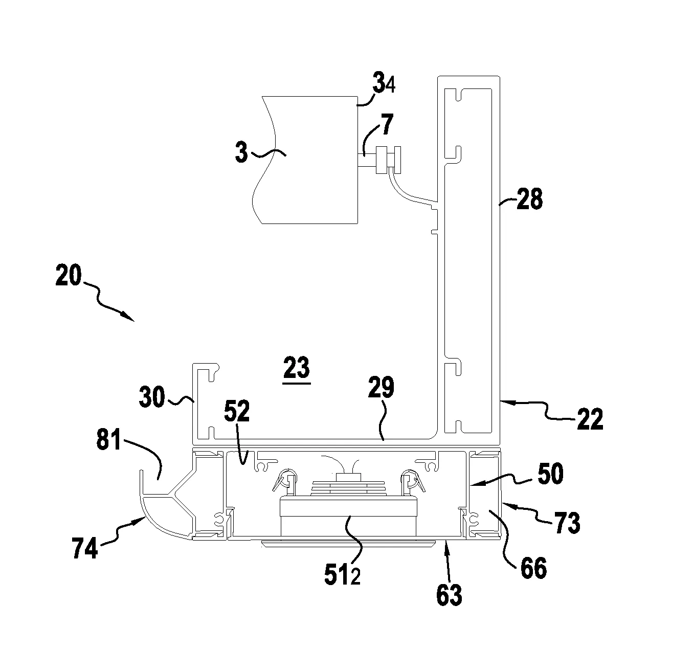 Rail de montage pour des appareillages equipant une installation a lames orientables formant un toit de protection