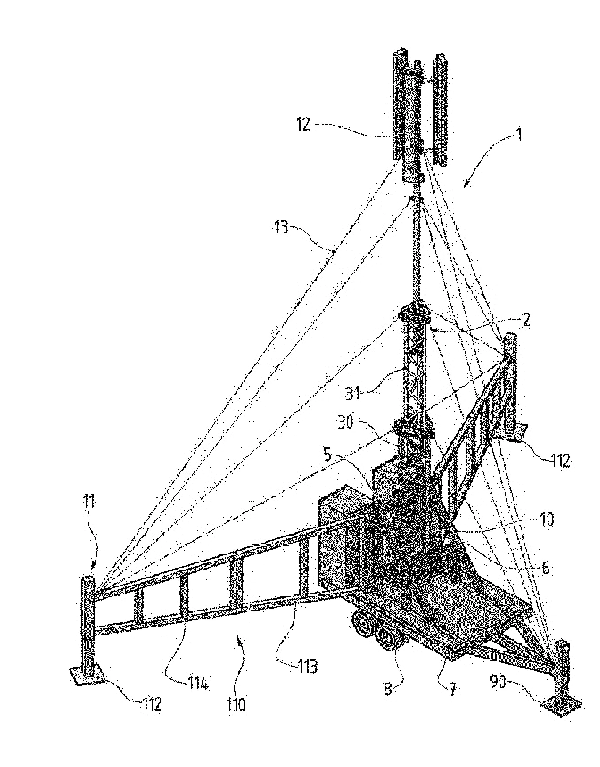 Dispositif de structure depliable et repliable de type mat telescopique