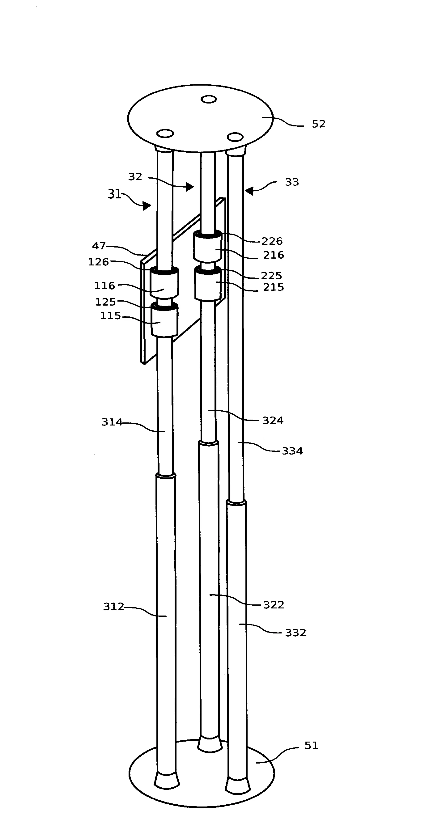 Dispositif de hissage de materiel en hauteur pour mat a changement de section