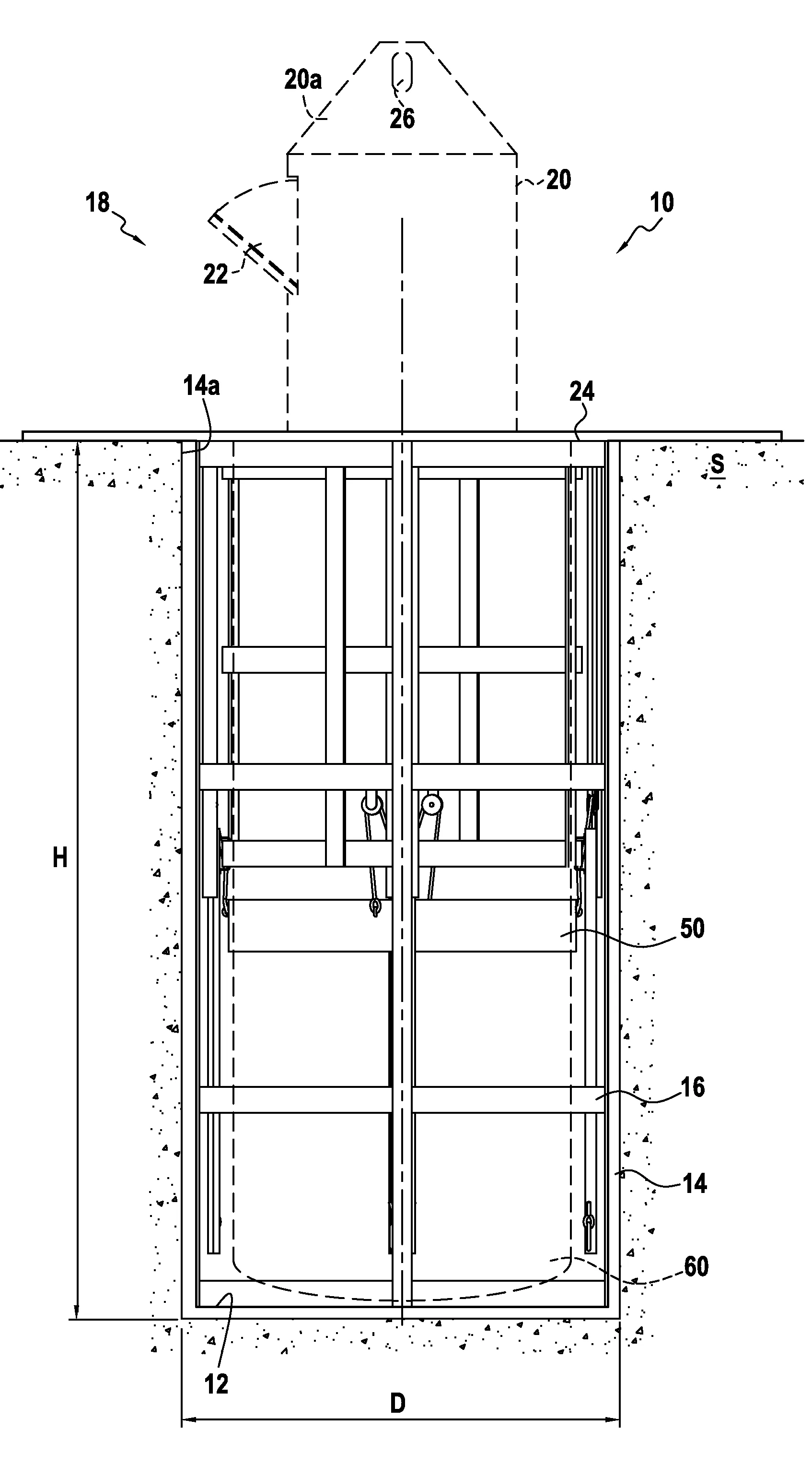 Poubelle enterree a barriere mobile.