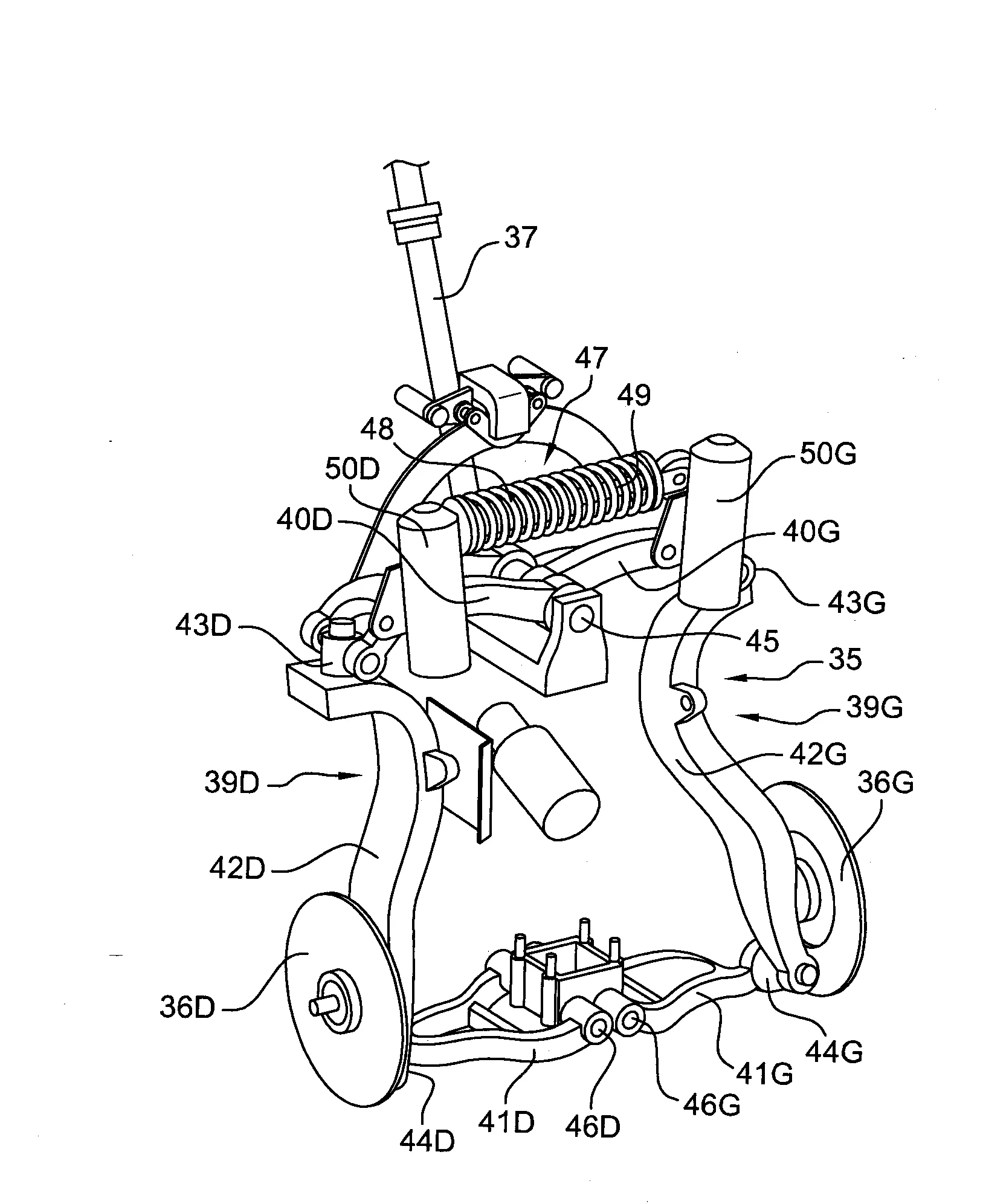 Train roulant pour vehicule a deux roues avant inclinables lateralement
