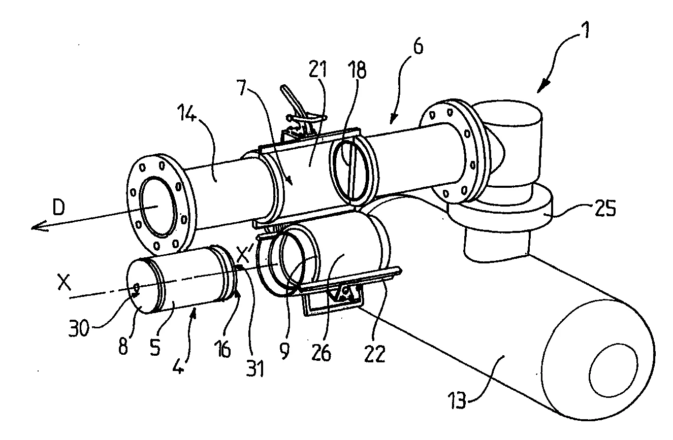 Procede, dispositif et systeme de nettoyage d'un ventilateur de type industriel par projection d'elements particulaires, et cartouche associee