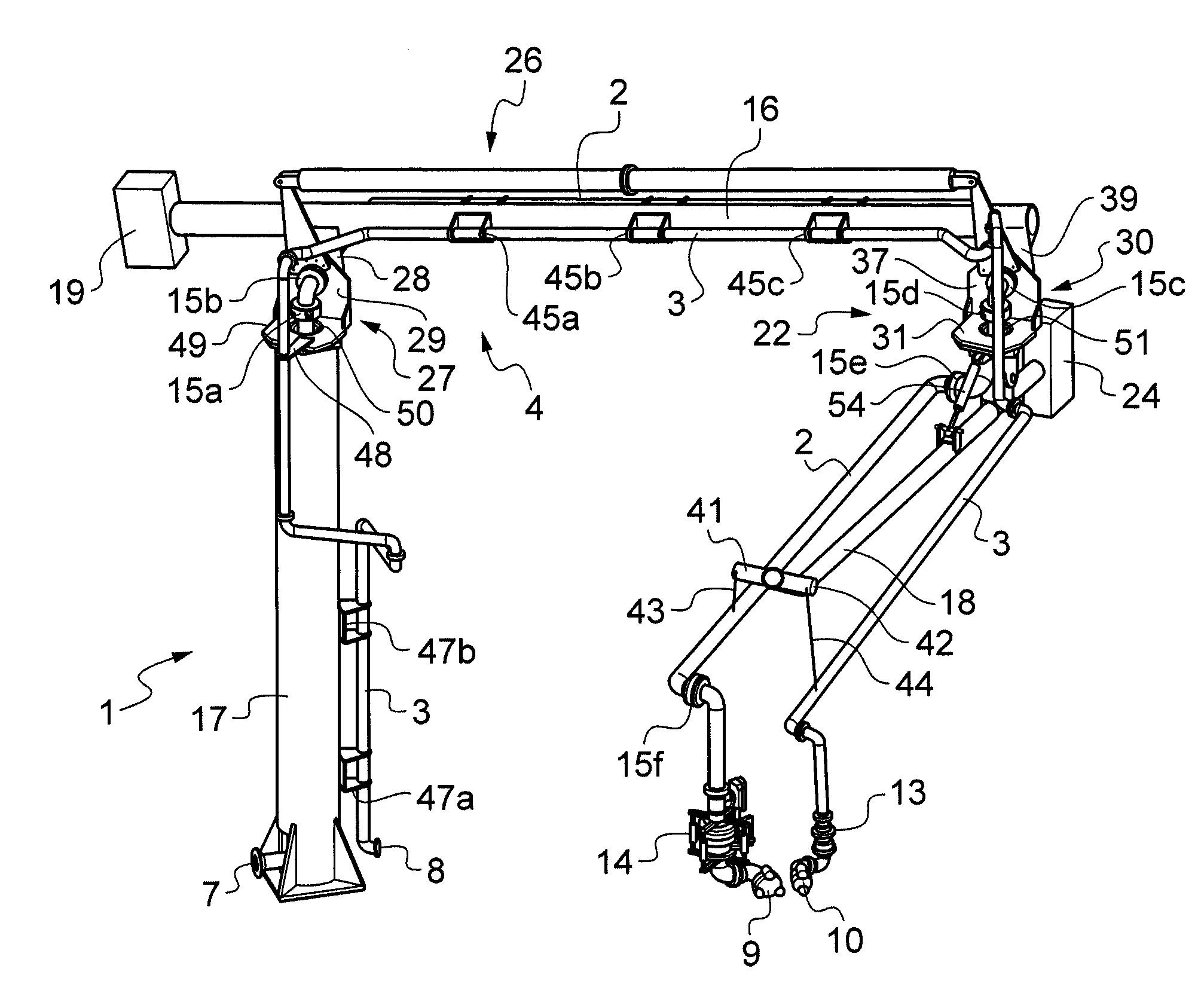 Bras de transfert d'un produit fluide de navire a navire