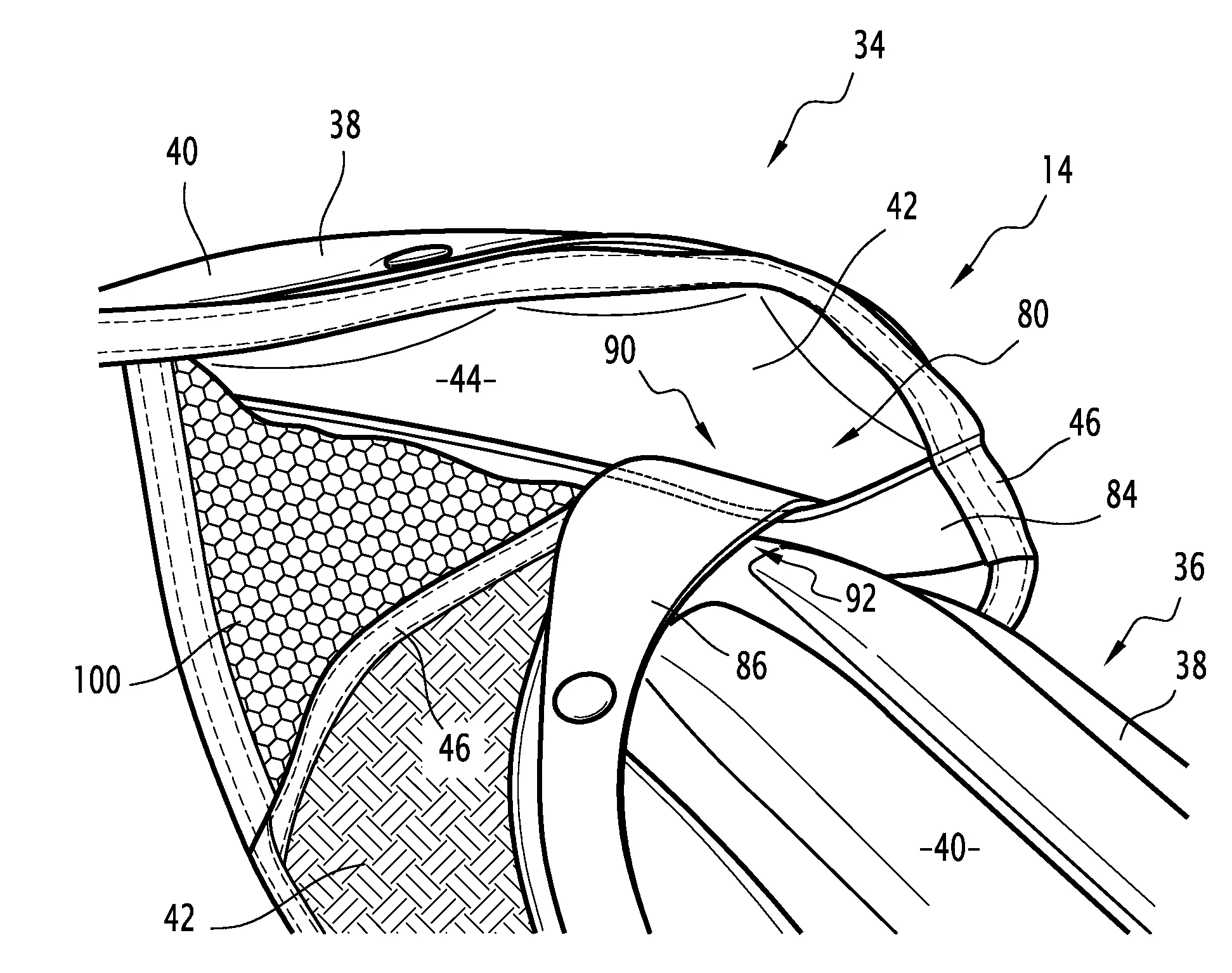 Element de protection comprenant deux parties liees l'une a l'autre par une liaison articulaire