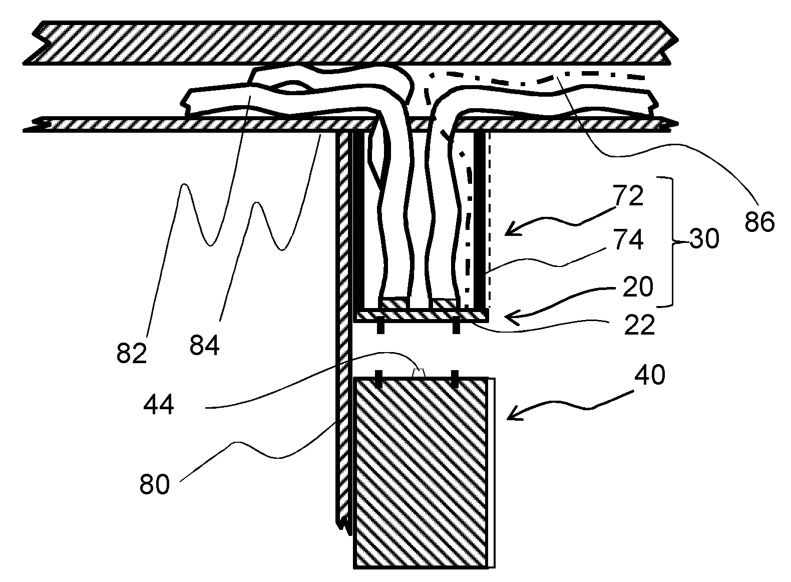 Dispositif de support d'une unite de ventilation, systeme de support, unite de ventilation et procede de fixation correspondants