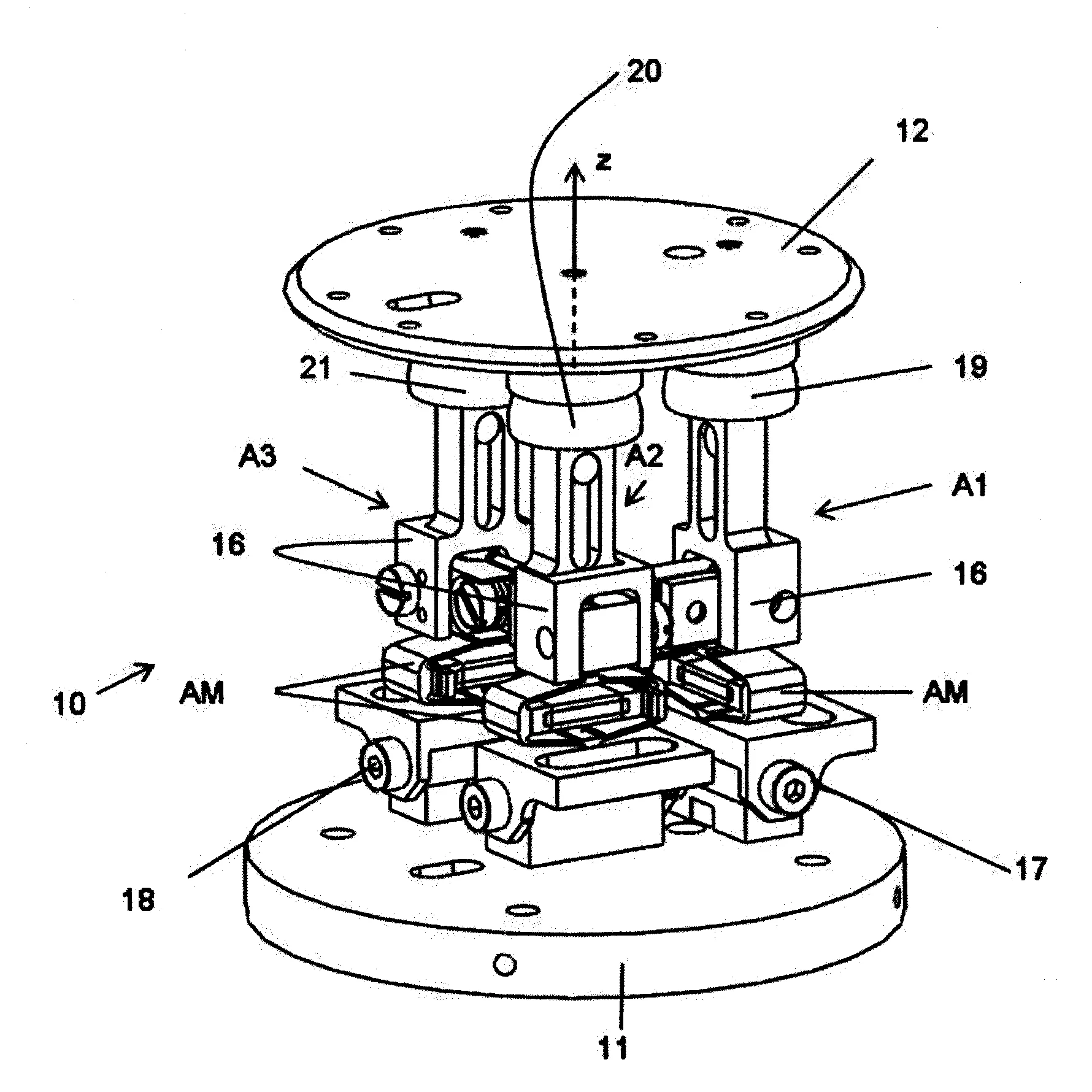 Mecanisme tripode a actionneurs piezoelectriques