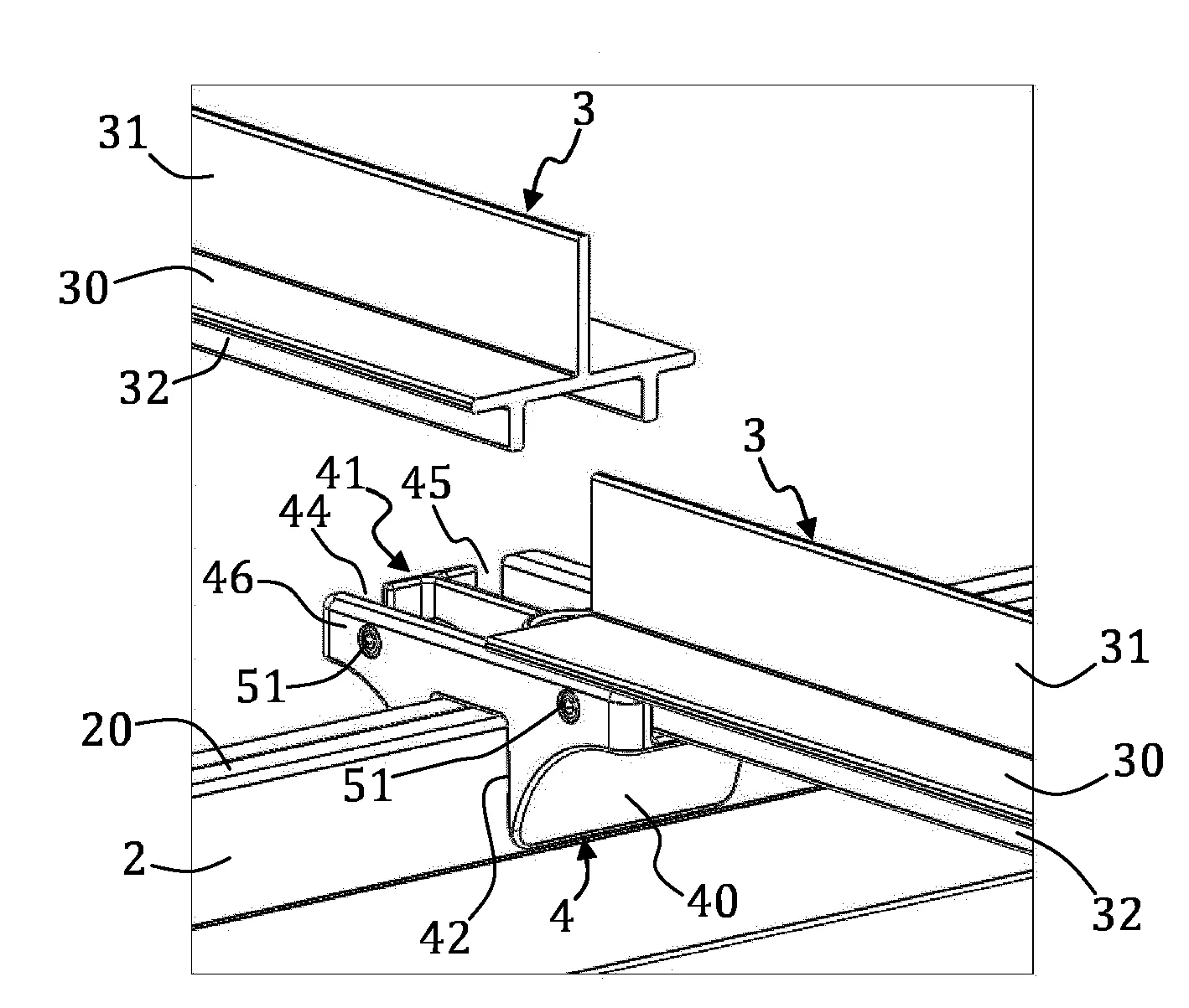 Dispositif de jonction entre un rail de support et au moins un profile formant corniere