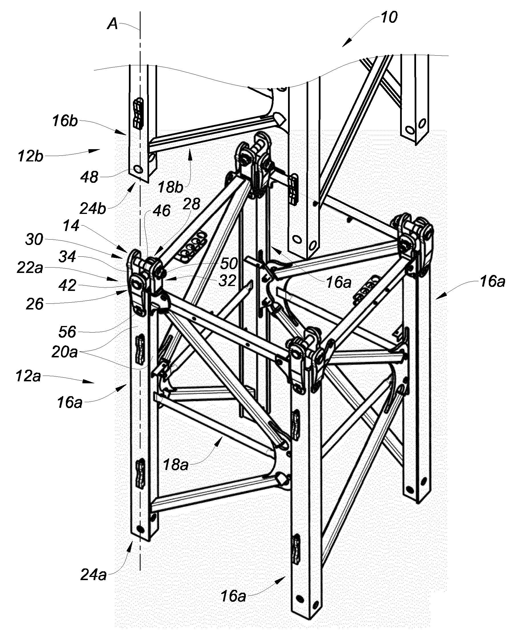 Dispositif d’eclissage pour lier deux elements structurels d’une grue a tour