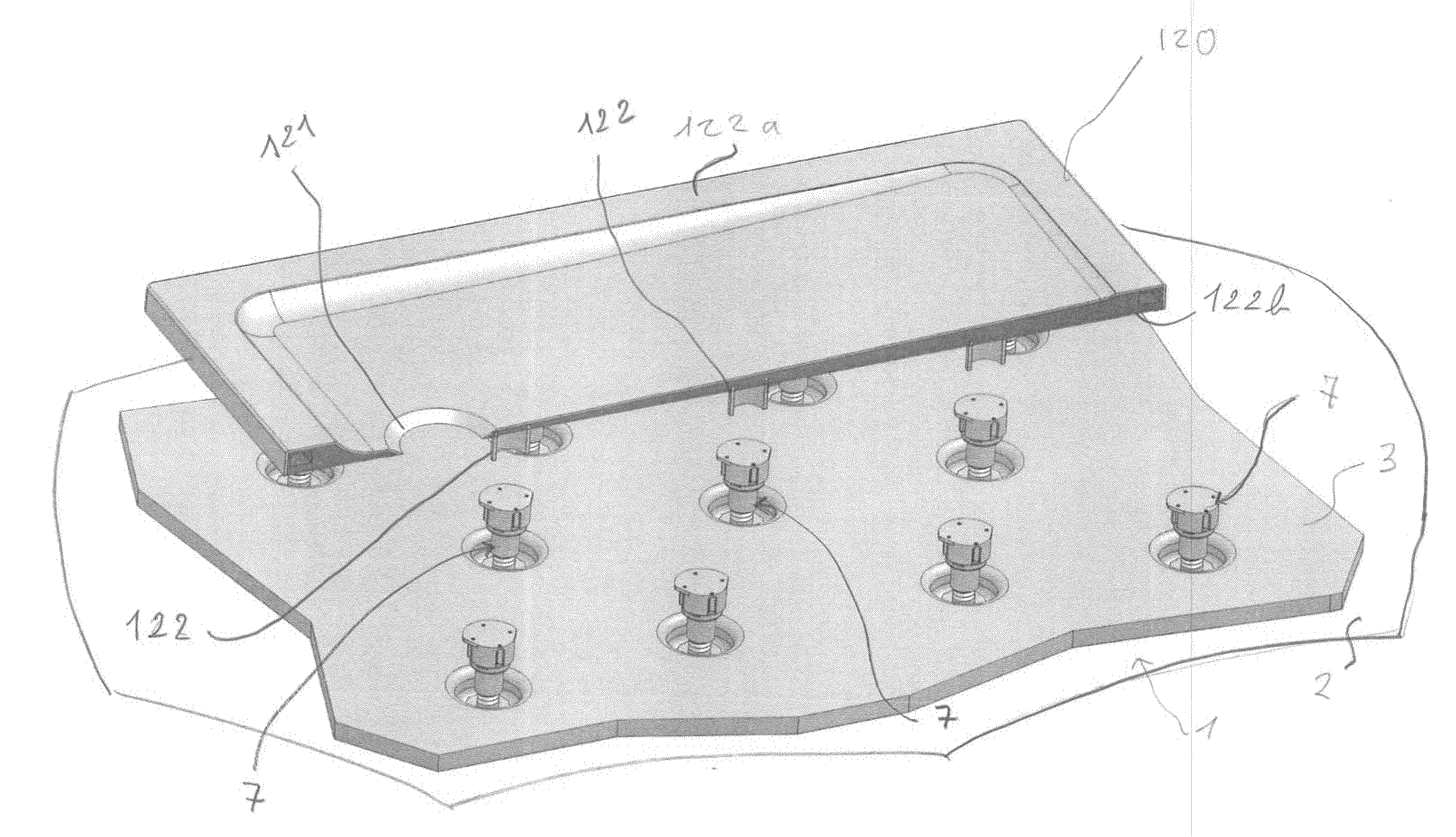 Dispositif destine a l'installation horizontale d'un bac receveur sur un sol