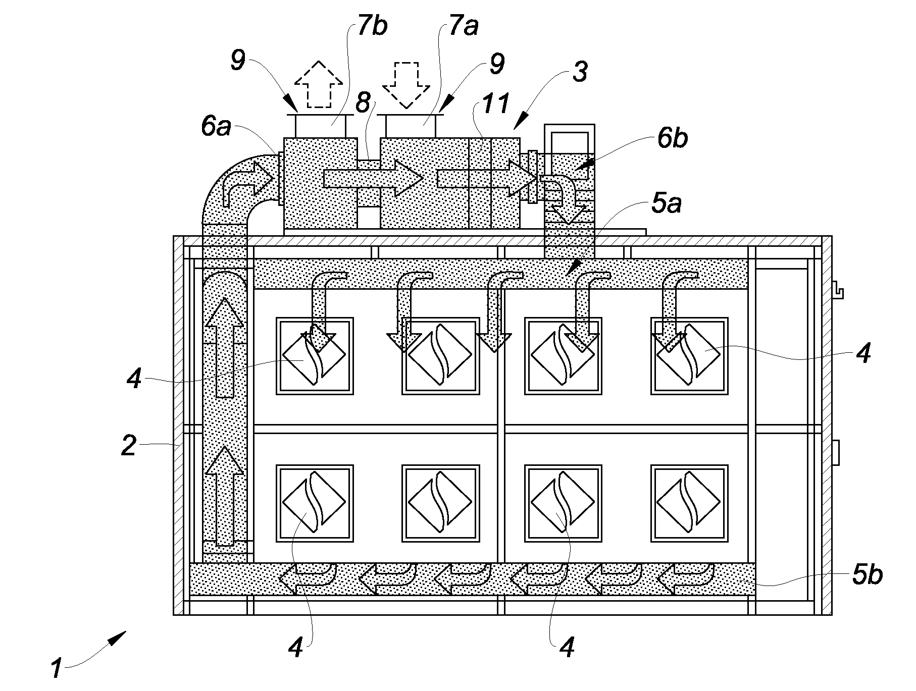 Ensemble de ventilation a recyclage d’air pour emetteur de rayonnements infrarouges avec controle de temperature