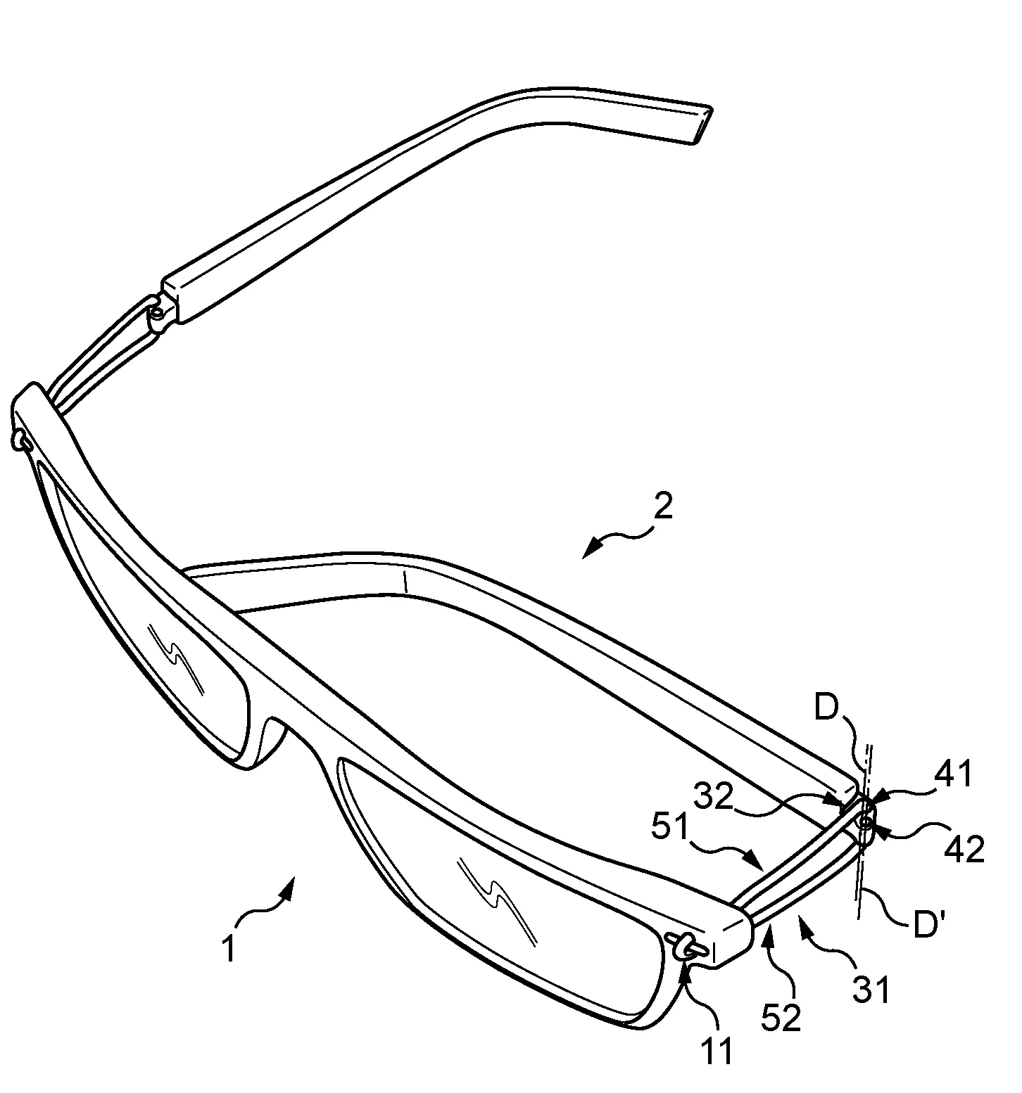 Monture de lunettes a charniere flexible