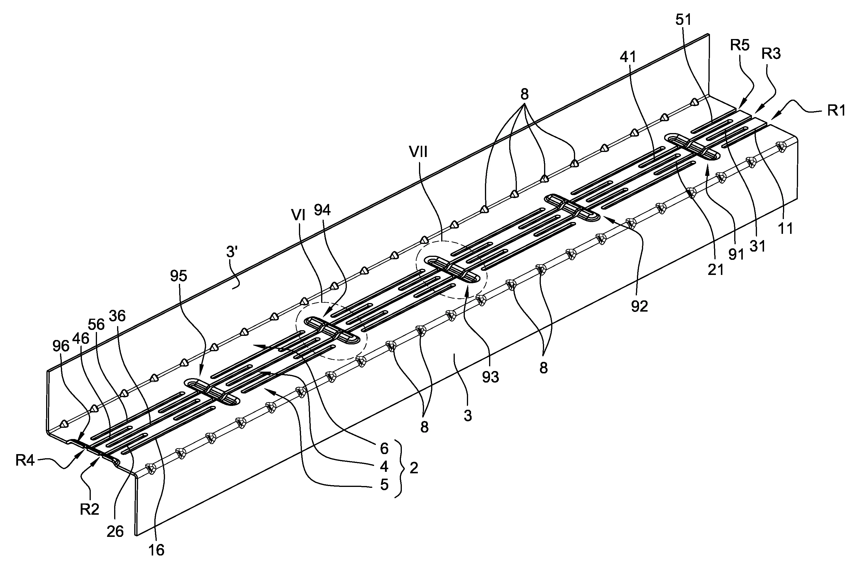Ecarteur a rupture de pont thermique comportant des embossages de renfort, son utilisation et dispositif de construction correspondant