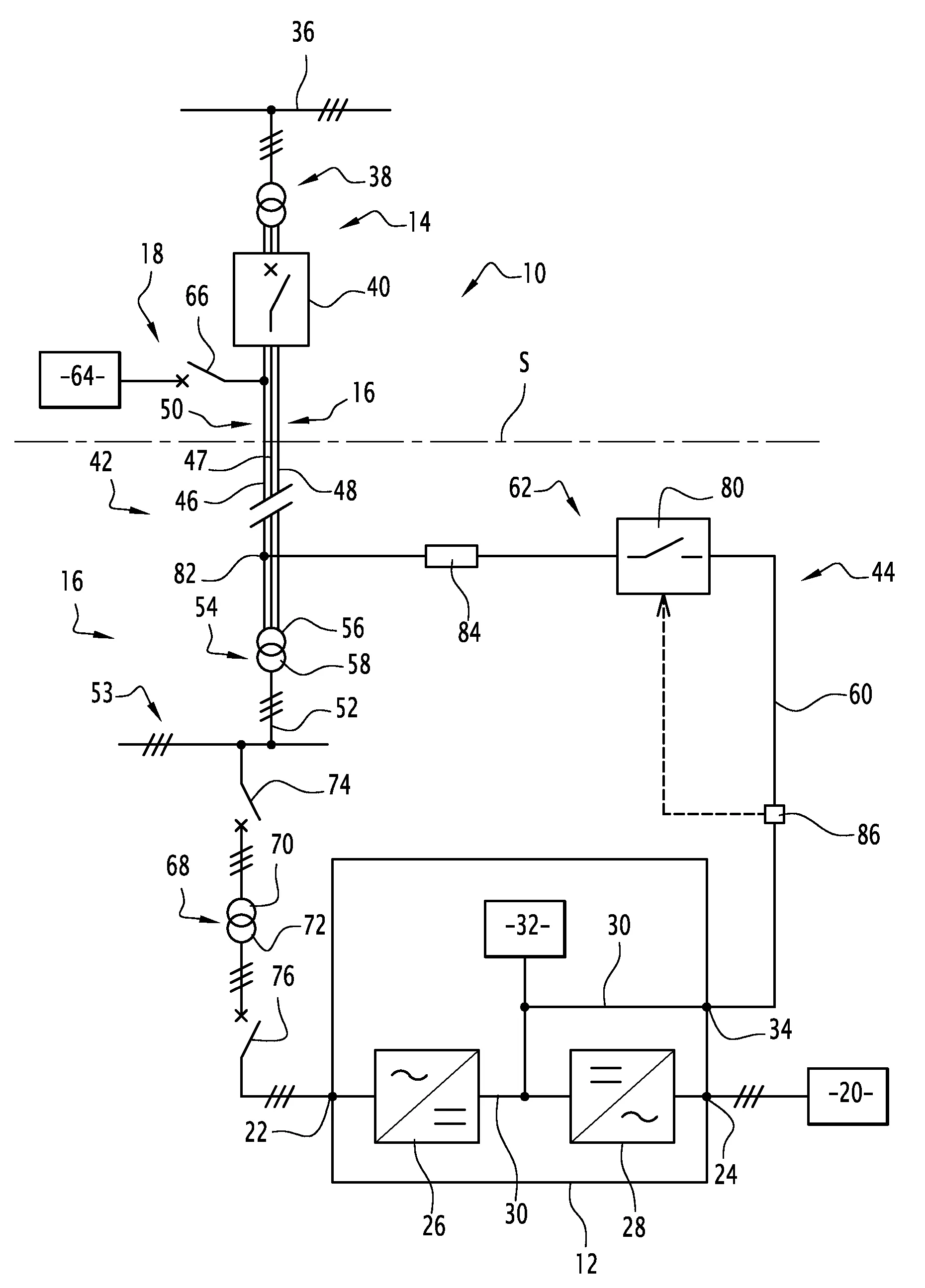 Dispositif auxiliaire de transport d'un courant electrique pour l'alimentation d'un equipement electrique sous-marin, systeme de transport de courant, installation d'alimentation electrique et procede d'alimentation electrique associes