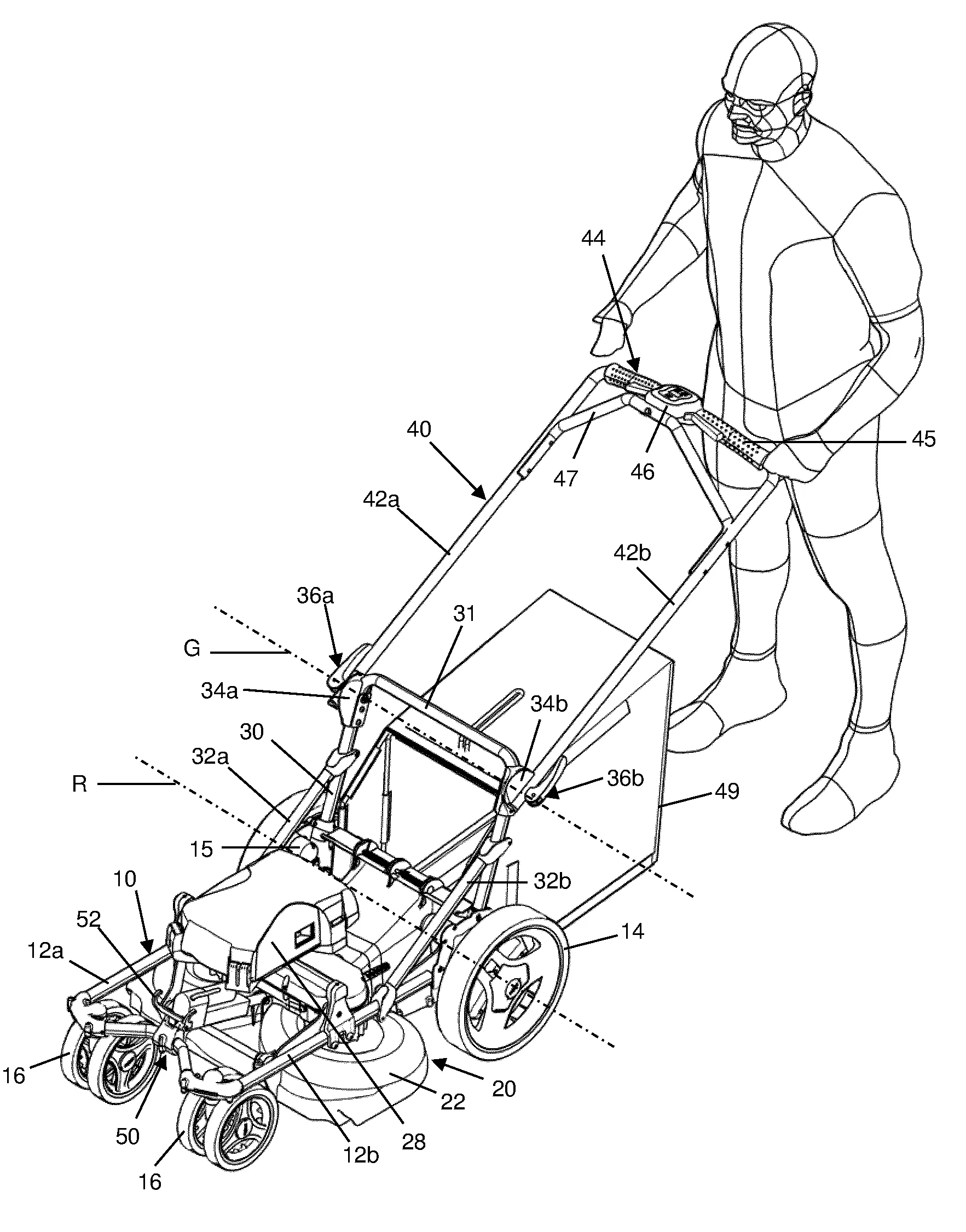 Tondeuse a roues pour conducteur marchant