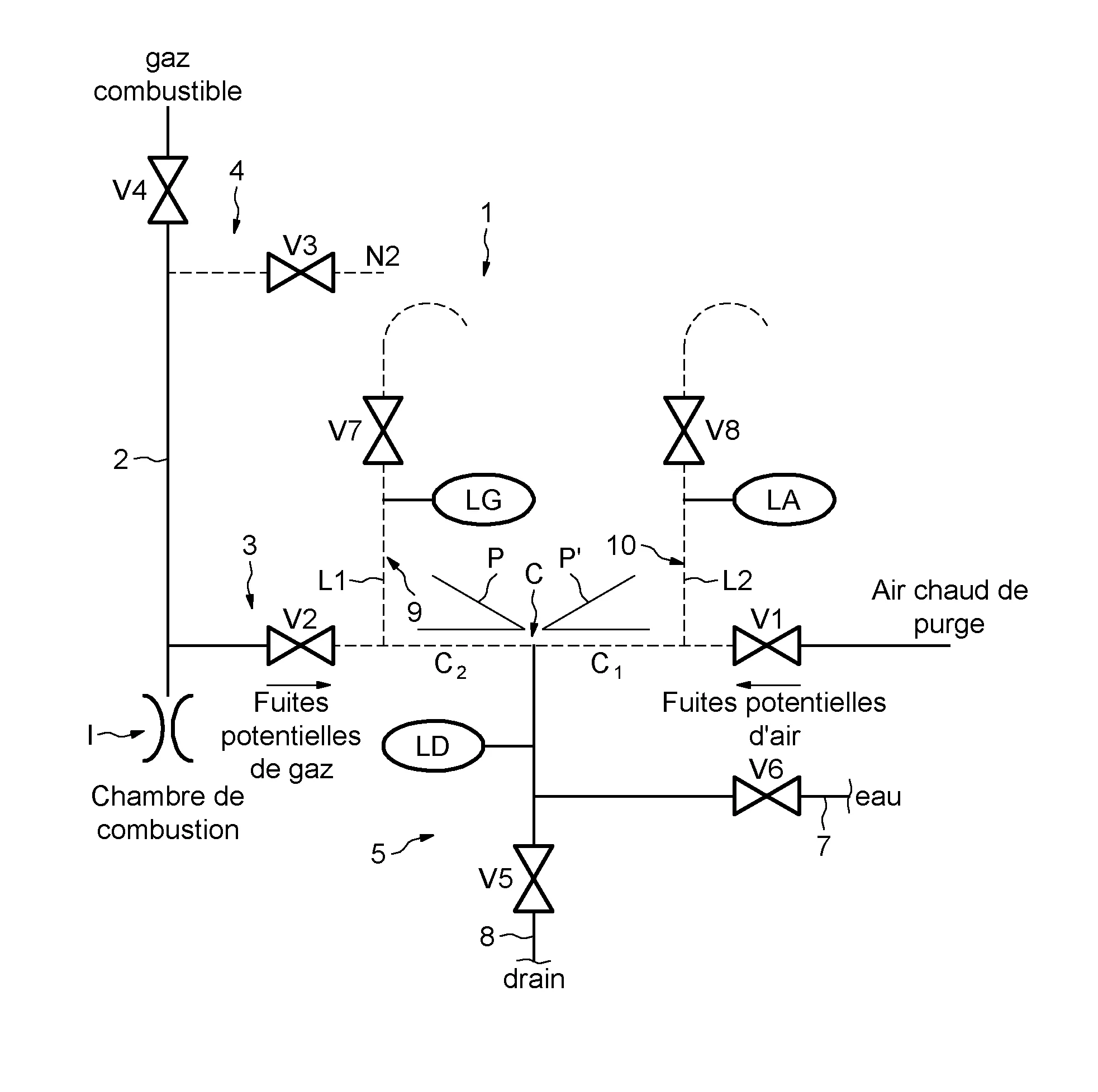 Installation et procede d'alimentation d'une chambre de combustion, notamment d'une turbine a gaz, a injection d'eau dans une cavite d'un circuit de purge