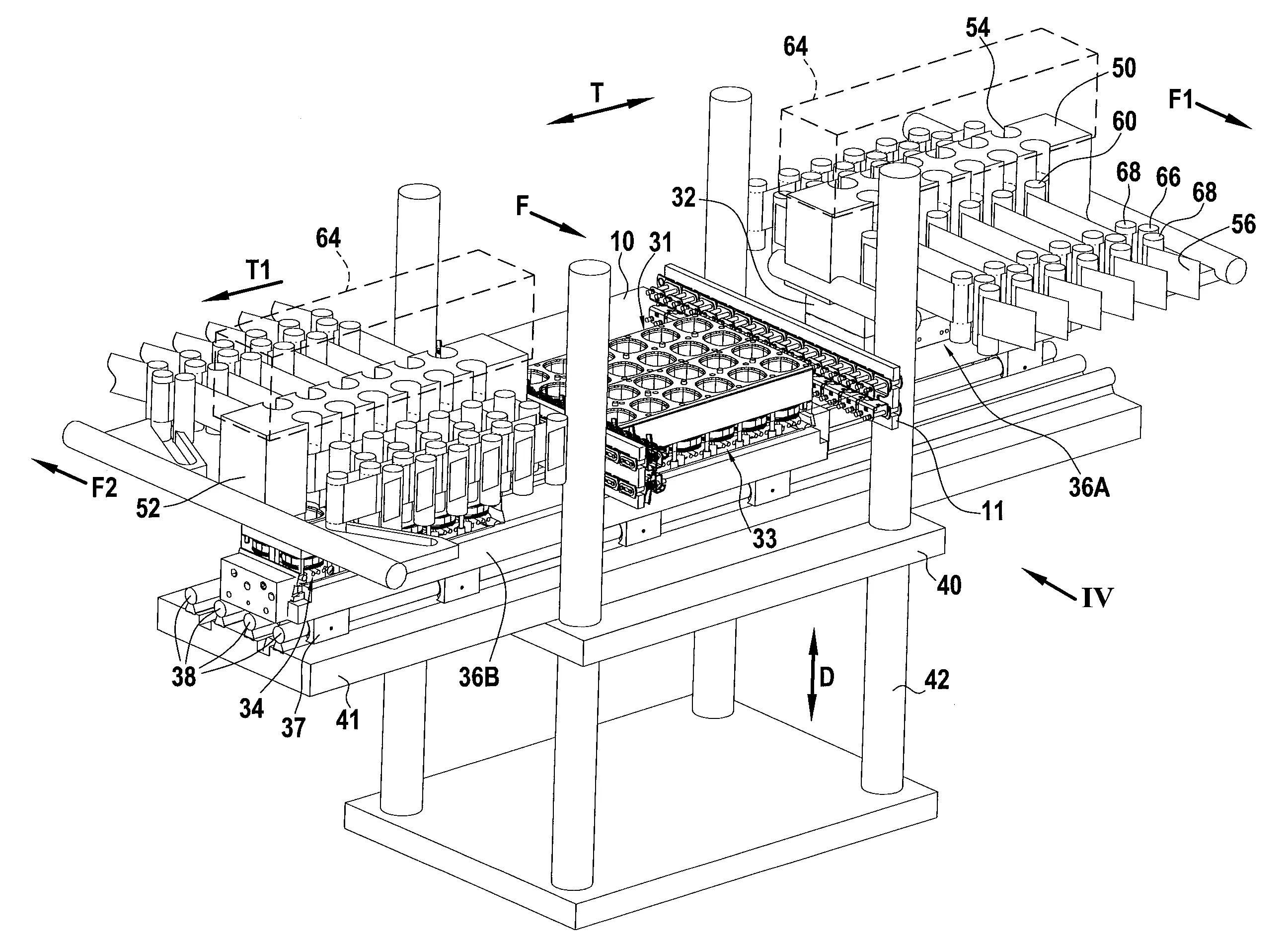 Dispositif de thermoformage de recipients a blocs de moules translatifs