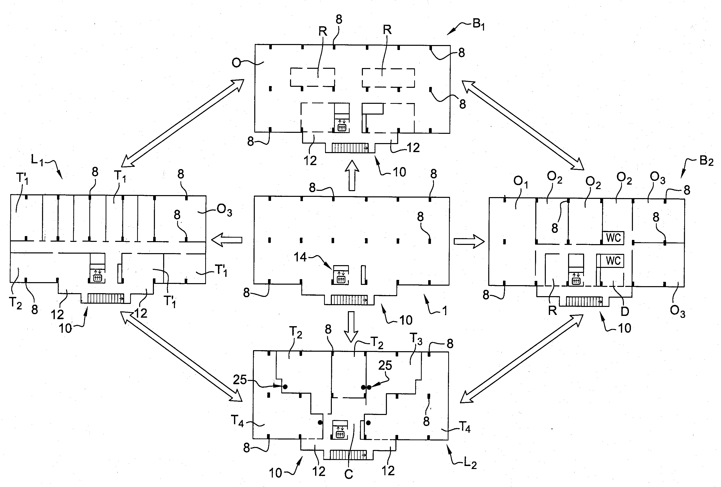 Procede de fabrication de batiments a usage reversible en habitation ou en bureaux