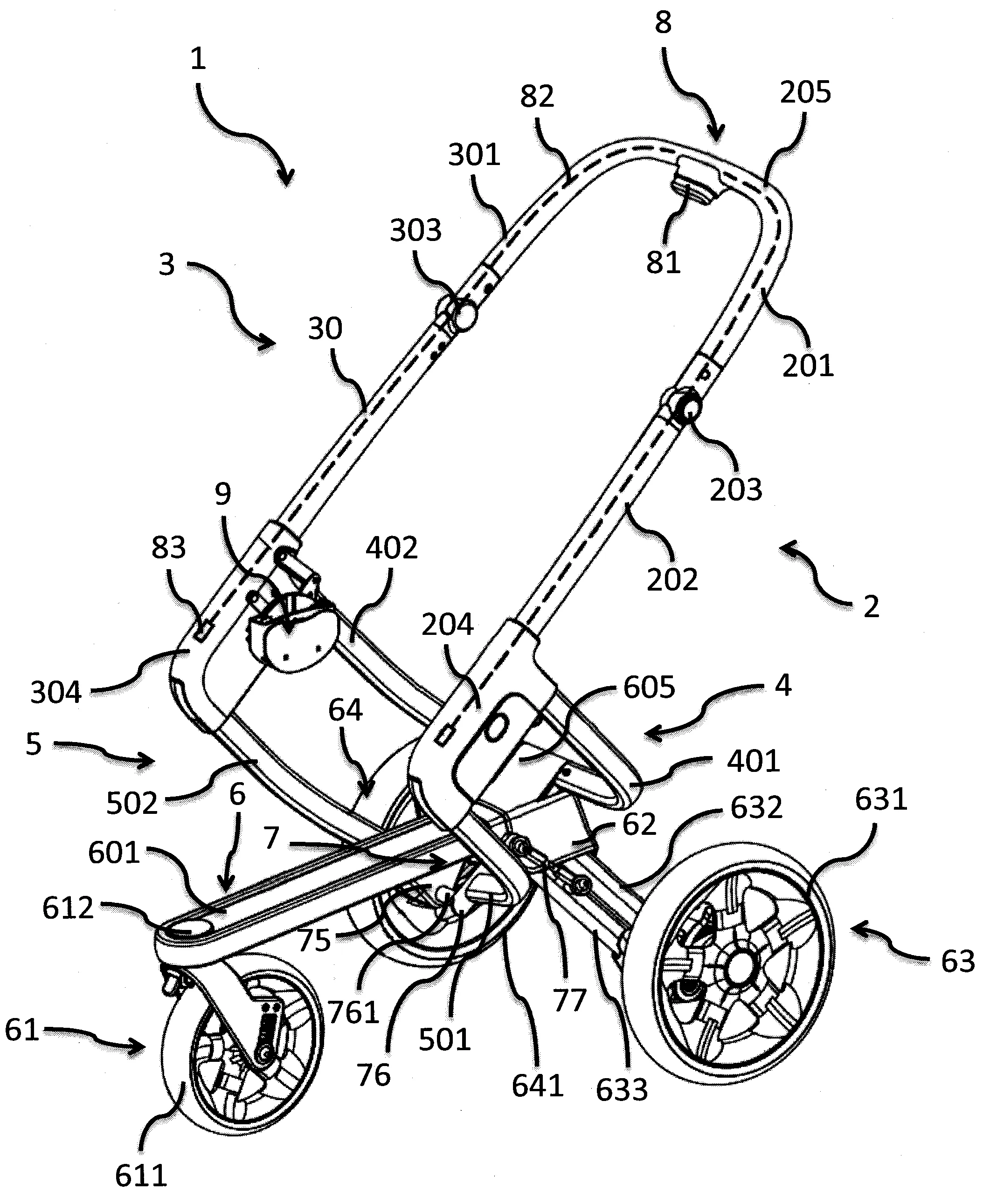 Chassis pliant de poussette pour enfant, et poussette correspondante
