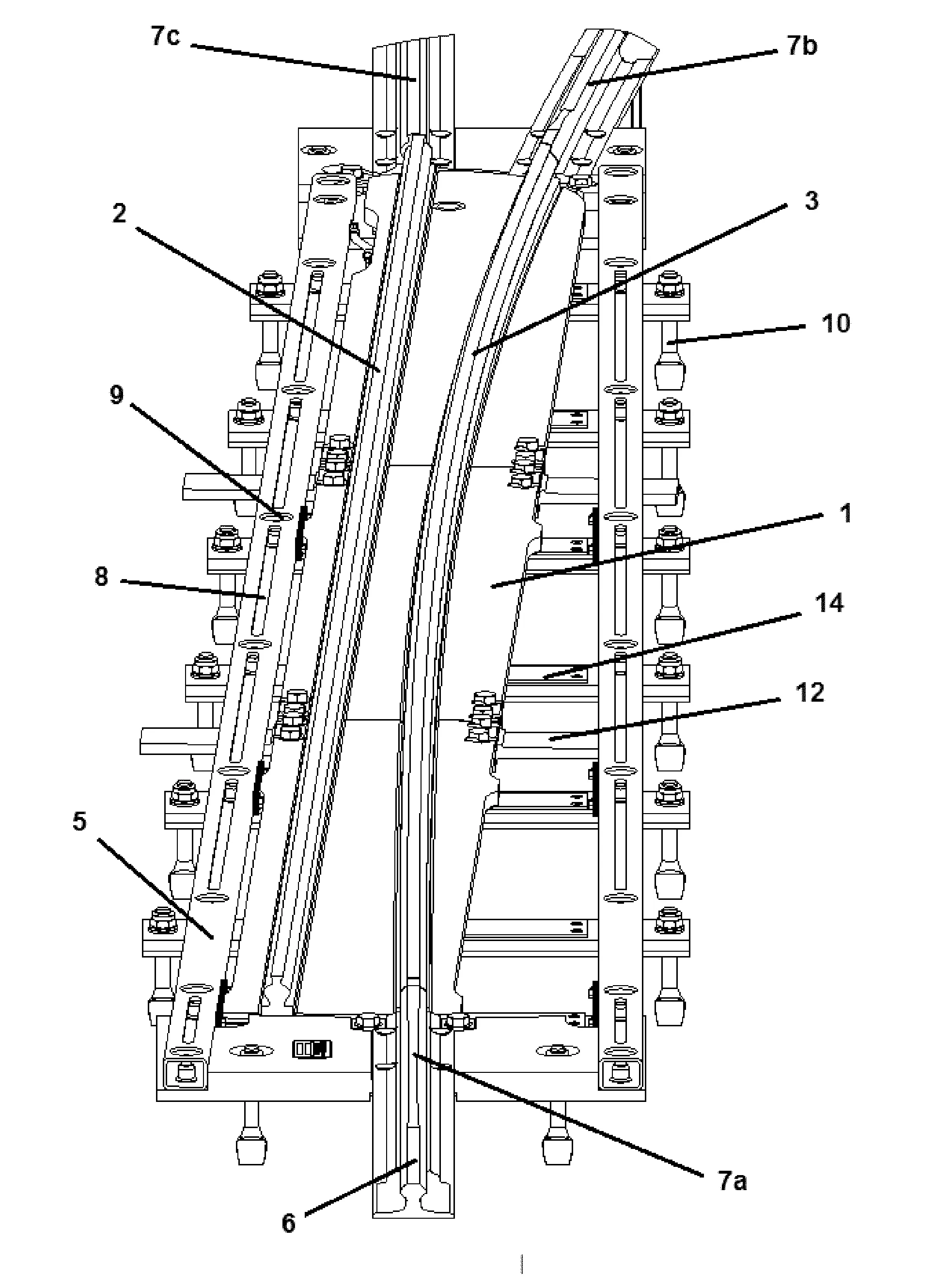 Dispositif de changement de trajectoire avec alimentation par "troisieme rail"