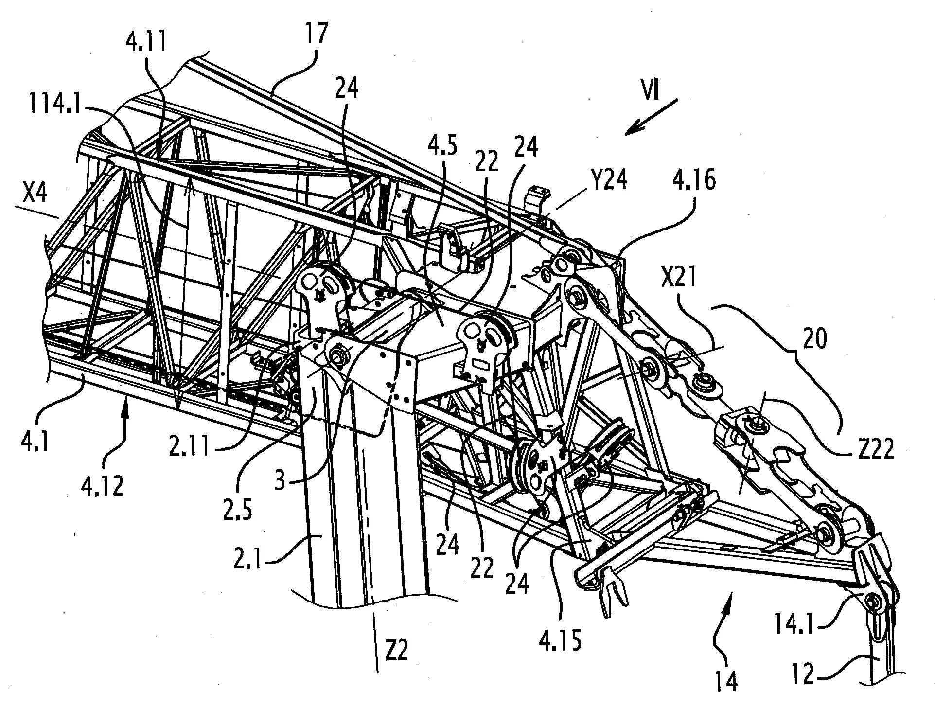 Grue a tour a depliage et repliage automatiques et comprenant un mat et une fleche decalee par rapport au mat