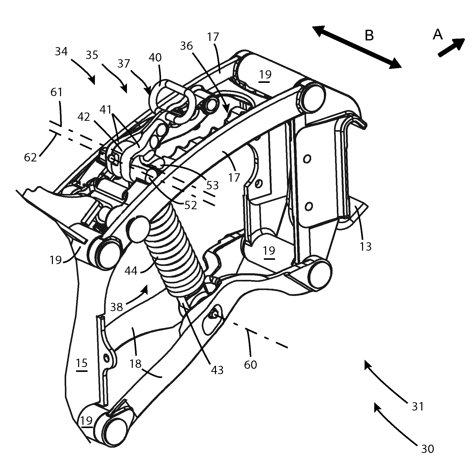 Element travaillant monte sur une machine agricole au moyen d'une structure de liaison deformable comportant un systeme de terrage reglable