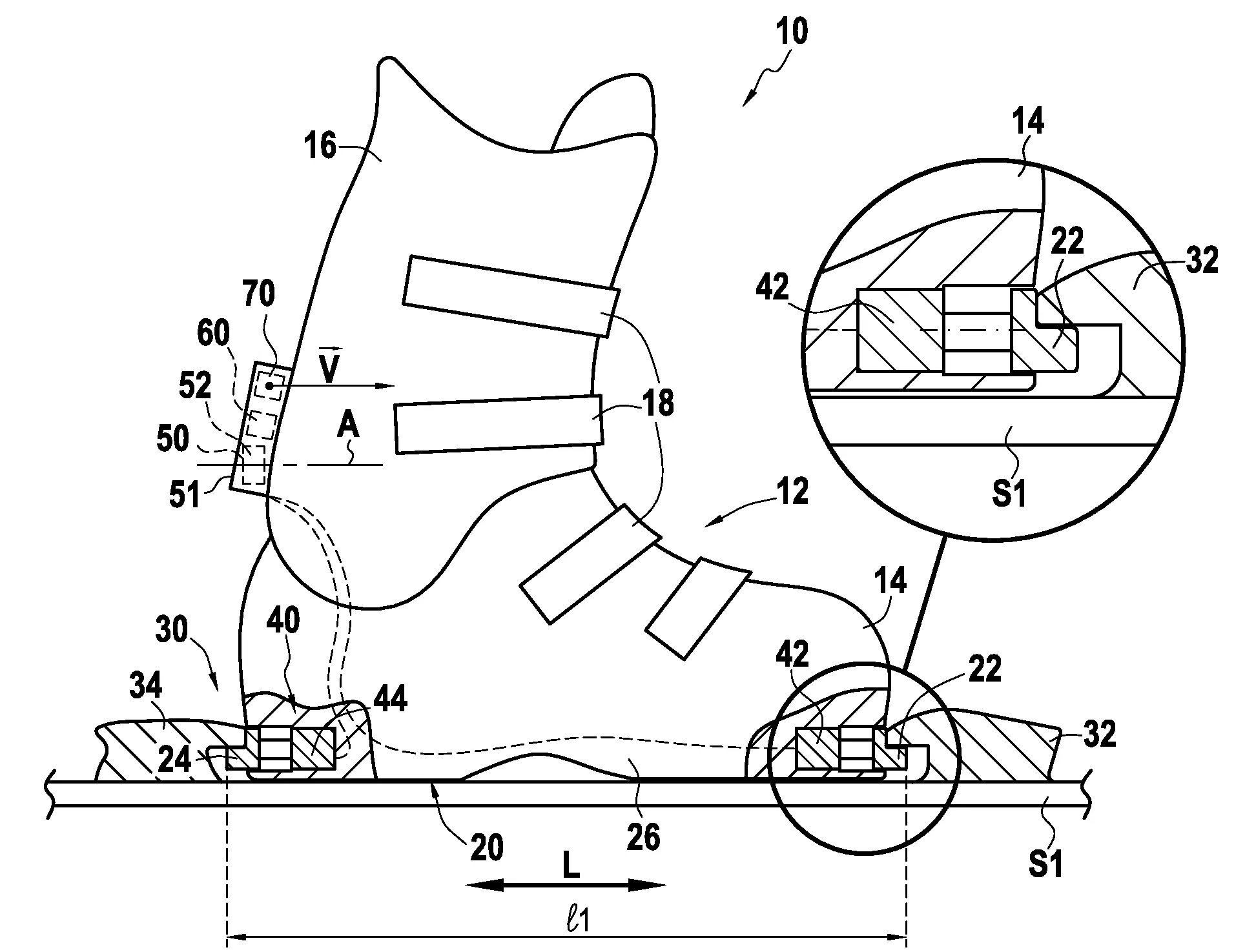 Chaussure de ski munie d'un detecteur de bascule