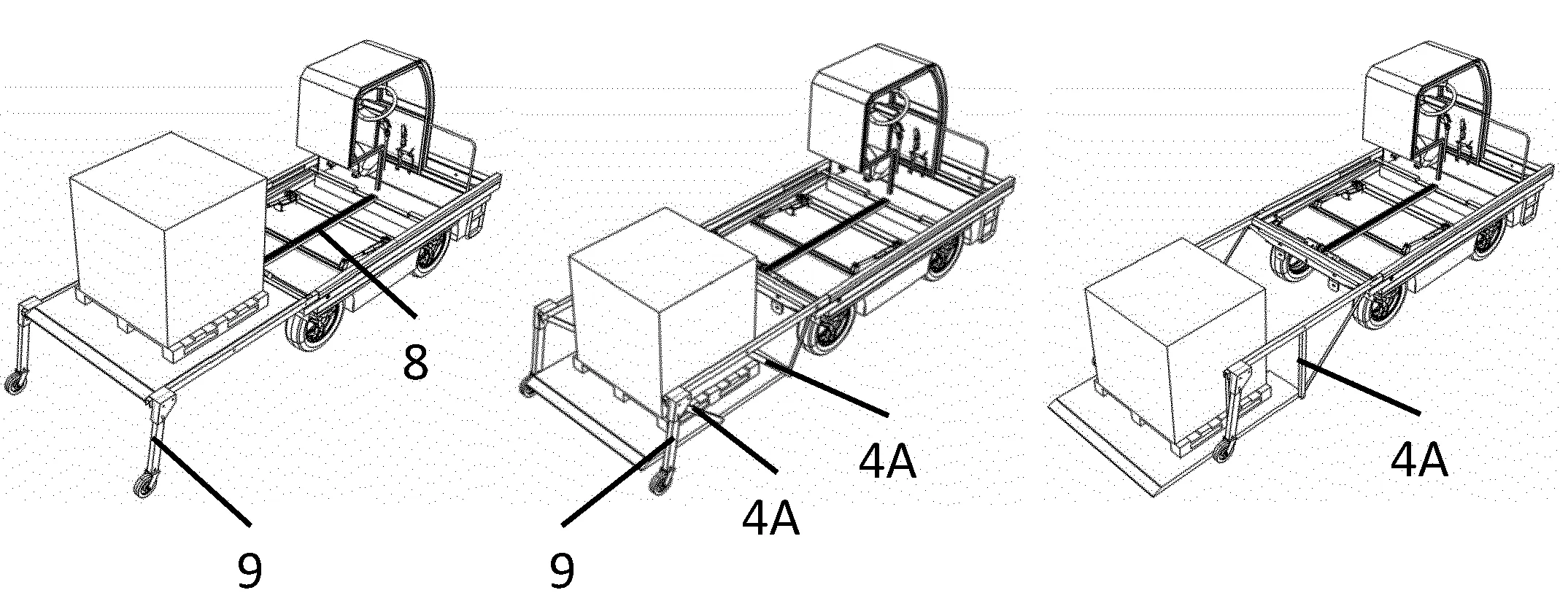 Vehicule de transport de marchandise avec transfert au sol