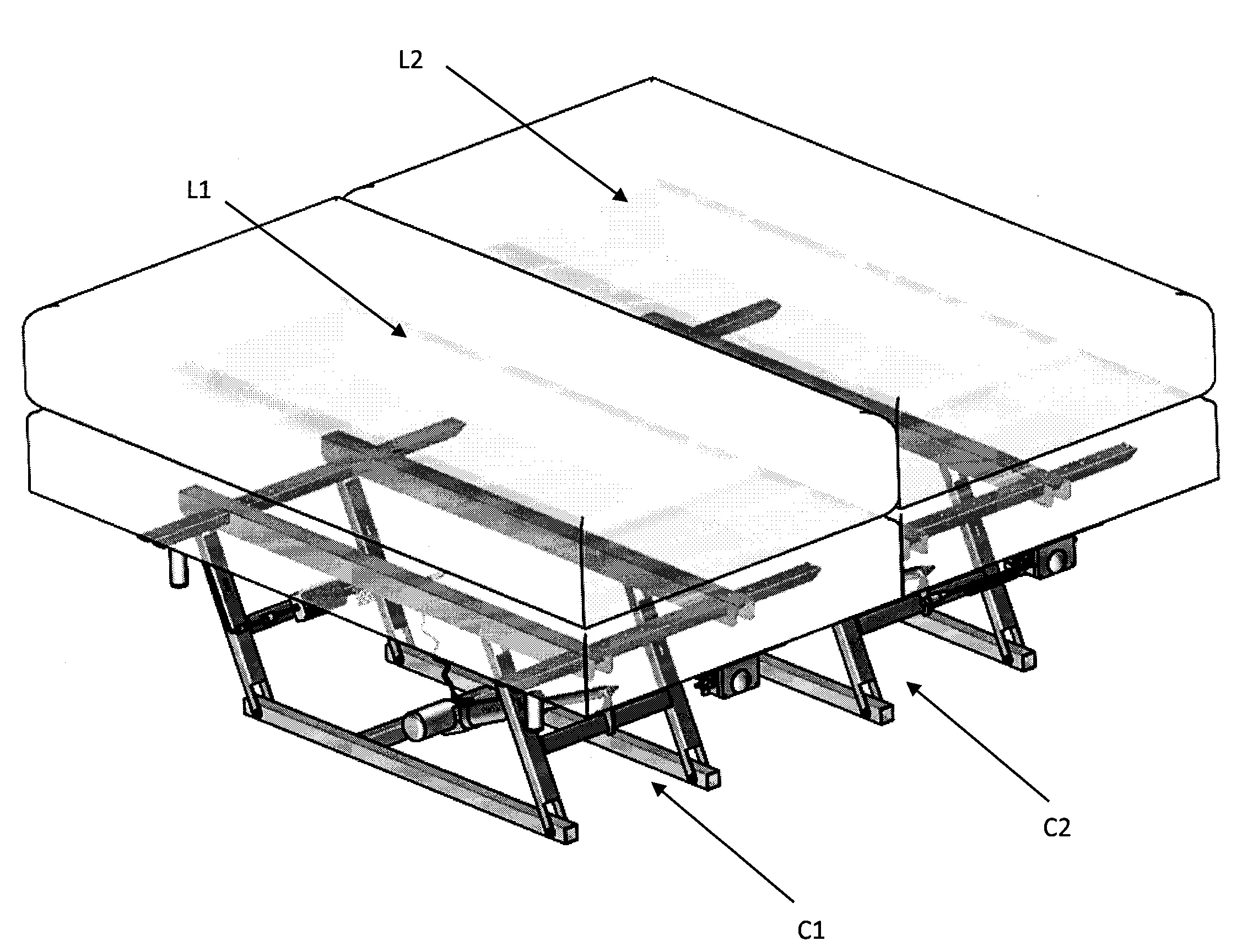 Systeme de synchronisation de relevage de lit multi-hauteurs