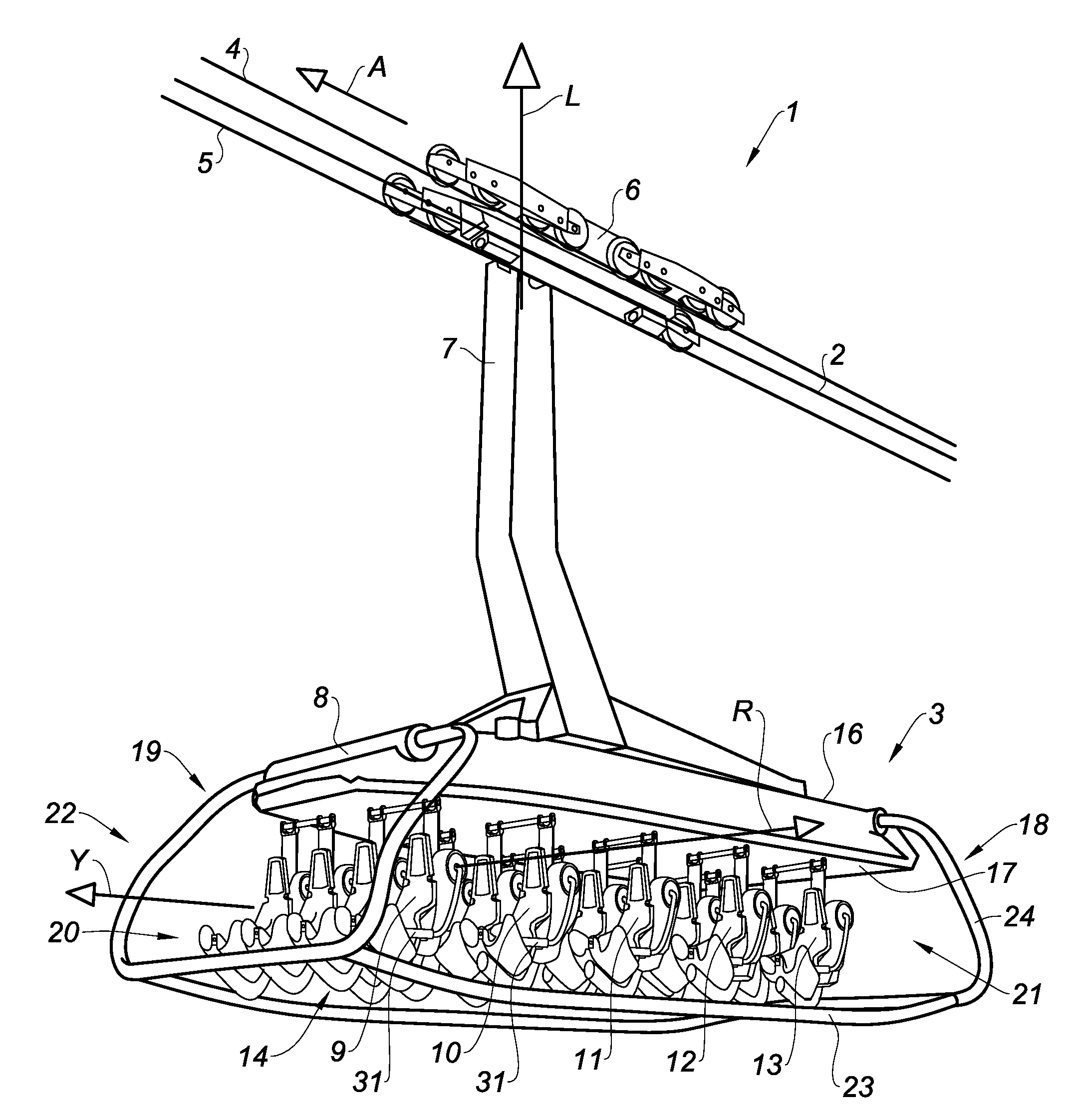 Vehicule de transport destine a etre tracte par un cable aerien et installation comprenant un tel vehicule